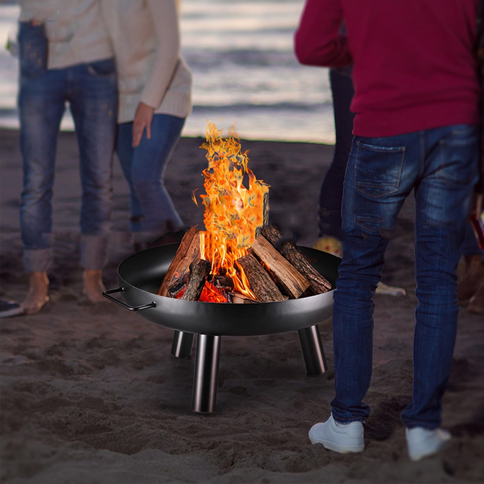 Braciere da esterno, moderno braciere in ghisa con supporto, braciere da esterno da 58 cm per giardino, veranda, terrazza, campeggio, barbecue, nero