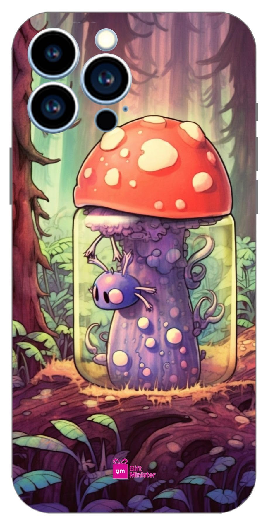 Gift Minister Hard Designer Mobile Case for Apple iPhone 13 Pro Max Back Cover Gray - Lucky Kawaii Bug Sitting Bottle Forest Comic Expression Textbased Mixed Media Indigo Brown Yorker 1Pcs 17010