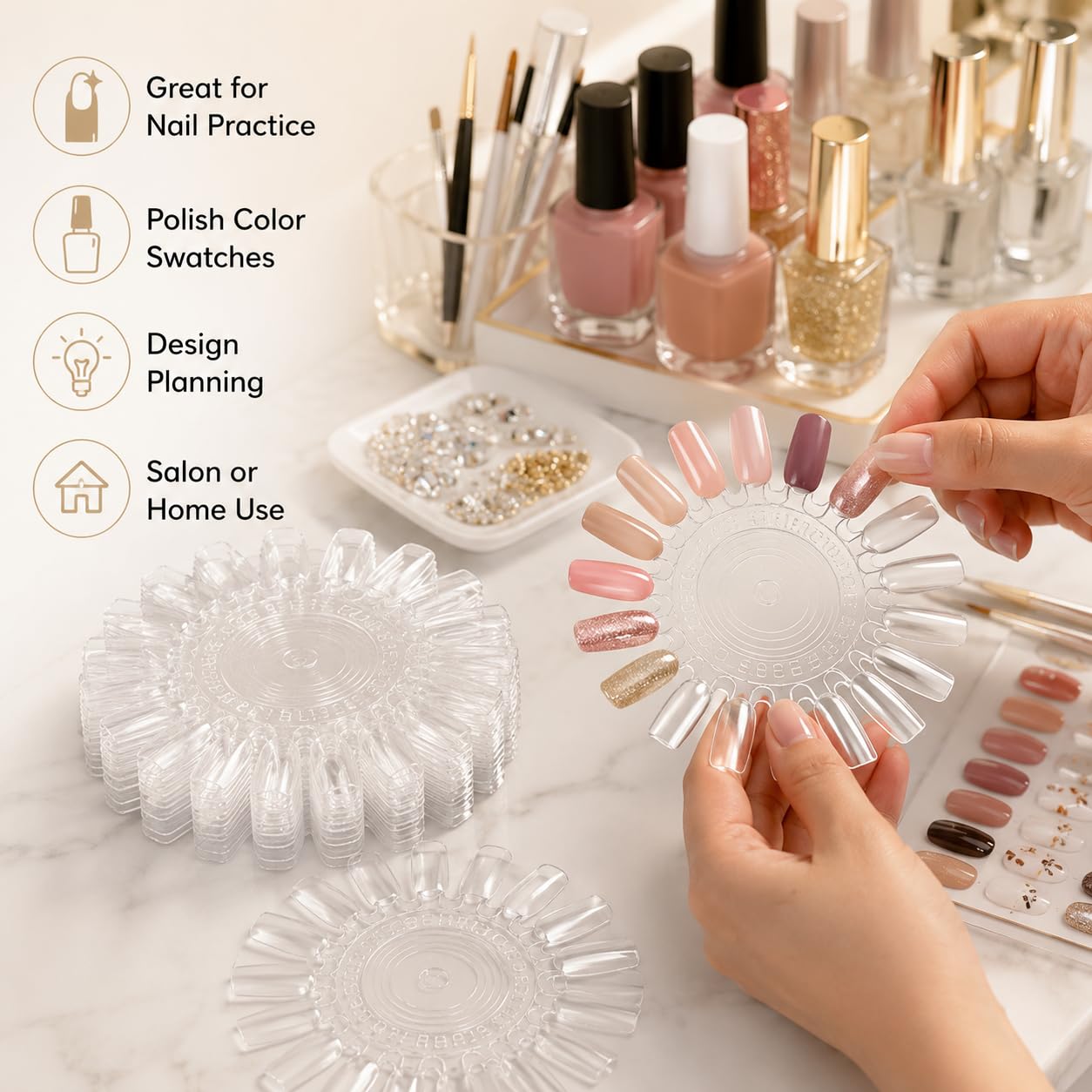 10Pcs Transparent 18 Tips Display, Plastic Nail Art Polish Palette Wheels False Nail Art Tips Practice Display Board