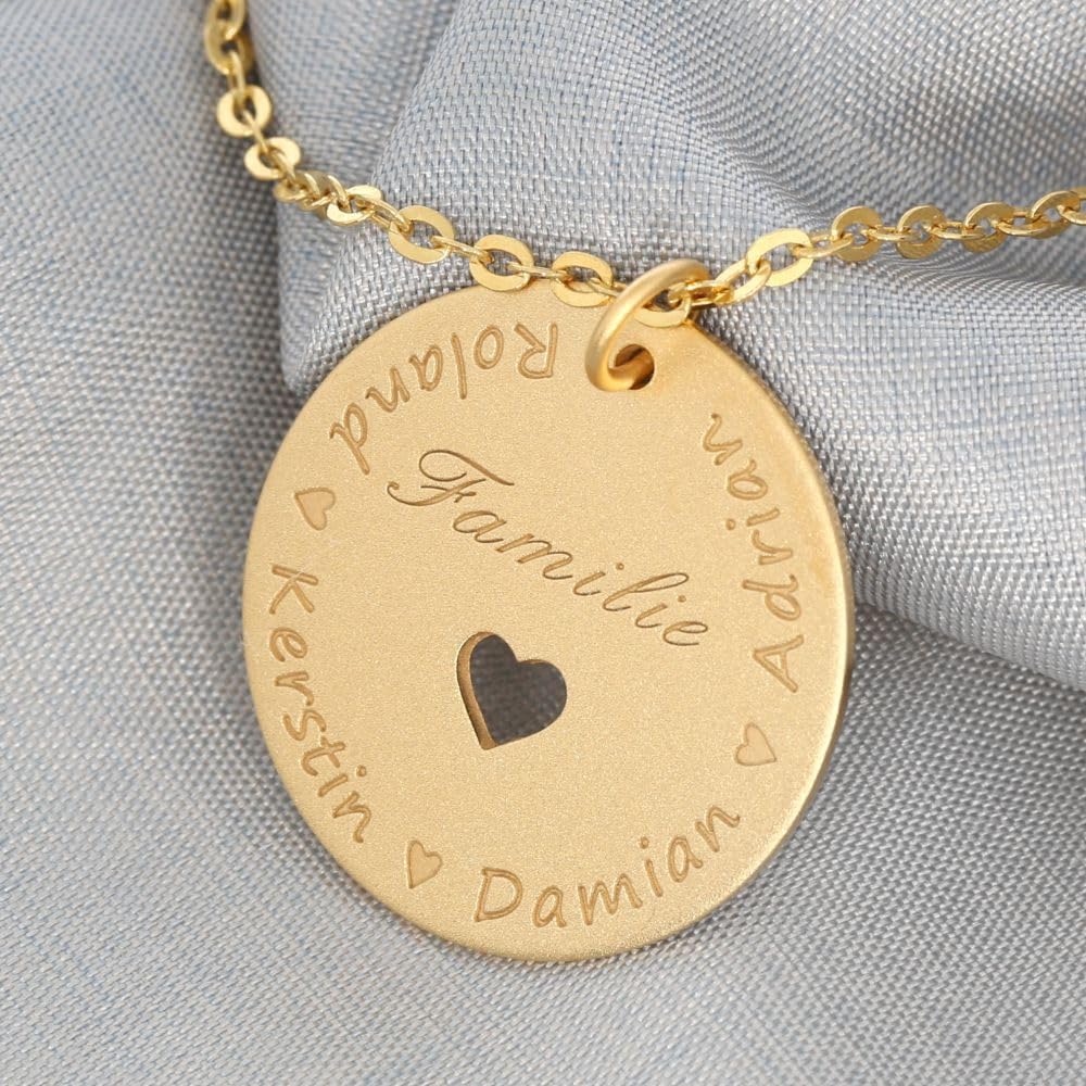 Namenskette Silber Familie Kette Schmuck mit Gravur 925 Sterling Silber Schmuck mit Gravur mit Namen Familienkreis mt Herz Collier Kindernamen | HANDMADE IN GERMANY