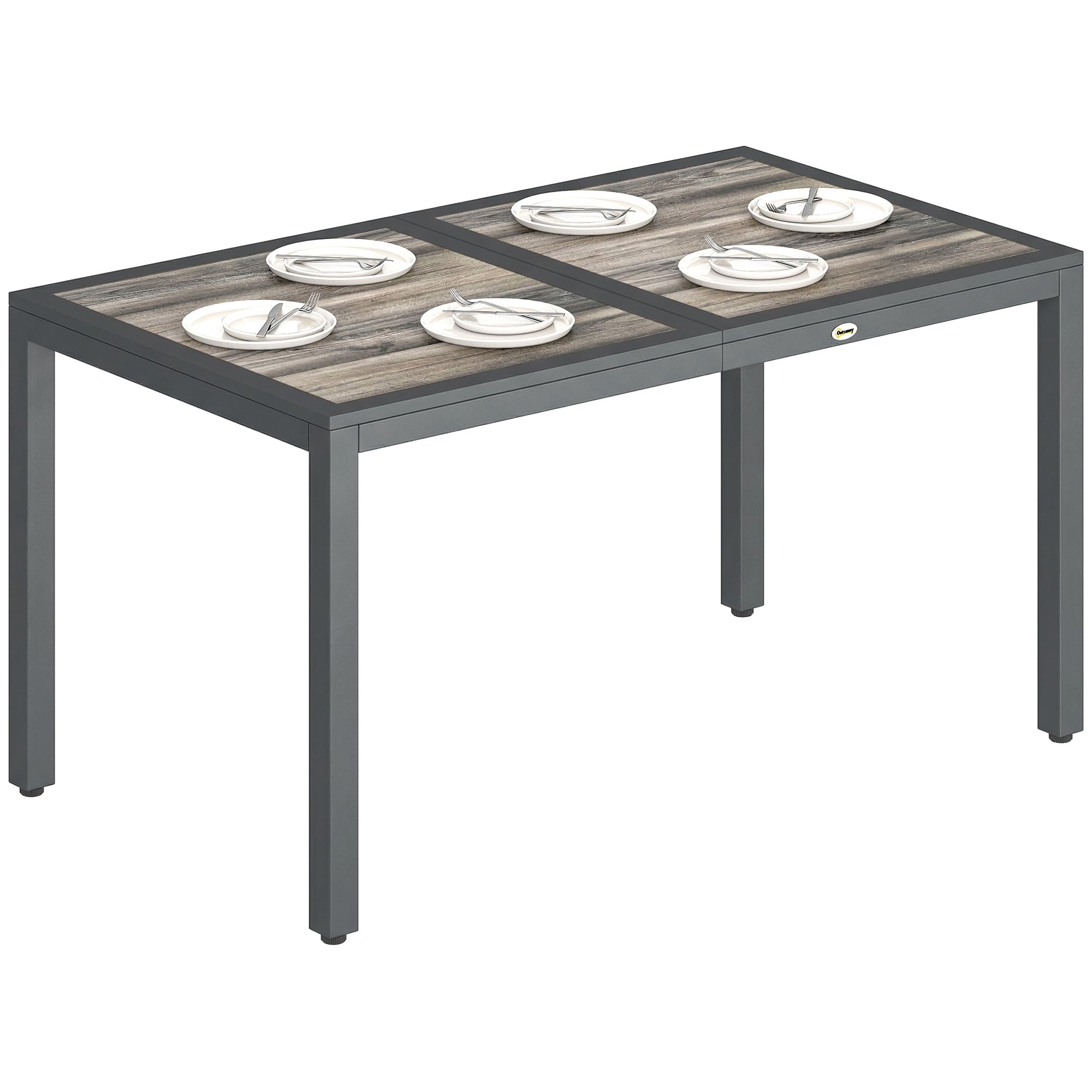 Outsunny Tavolo Giardino Rettangolare Acciaio 140x80x72cm Grigio Scuro | Per 4-6 persone, tavolo da pranzo outdoor, piano effetto legno, ideale per patio, balcone, portico