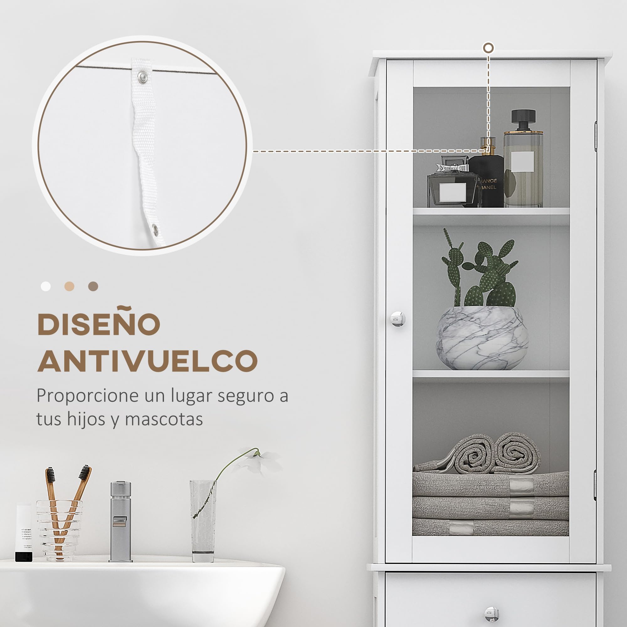 kleankin Armario de Baño Alto Delgado con Cajón 40x27x171,5 cm Blanco | Armario de Almacenaje Delgado, Estantes Ajustables, para Espacios Pequeños, Moderno