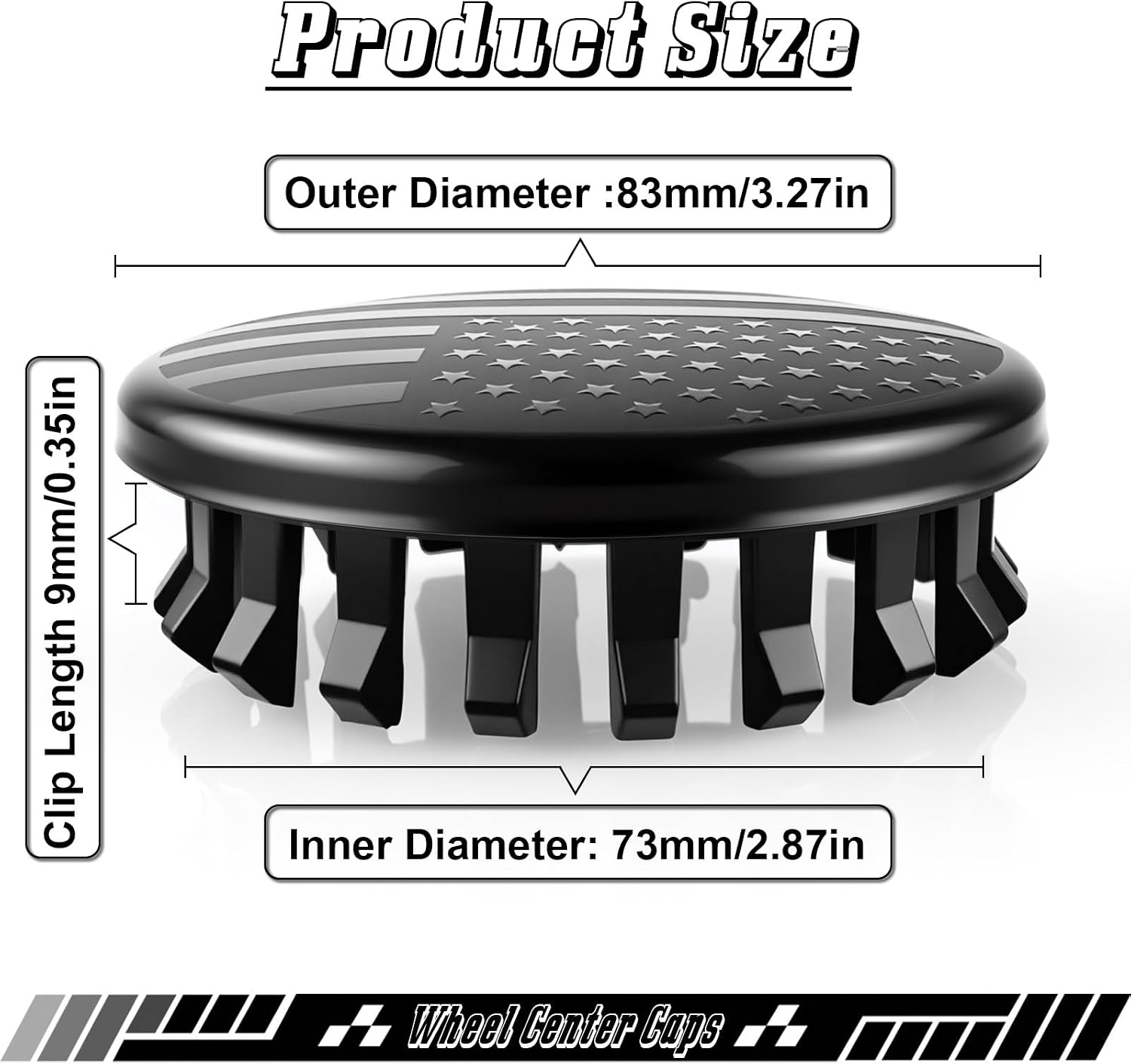 4PCS American Flag Car Wheel Center Caps, Waterproof 3.25Inch（83MM） Center Caps for Rims Fits for Chevy Silverado 1500 / Tahoe/Suburban (2014-2020) & GMC Sierra 1500/ Yukon/Denali (2014-2020) (Black