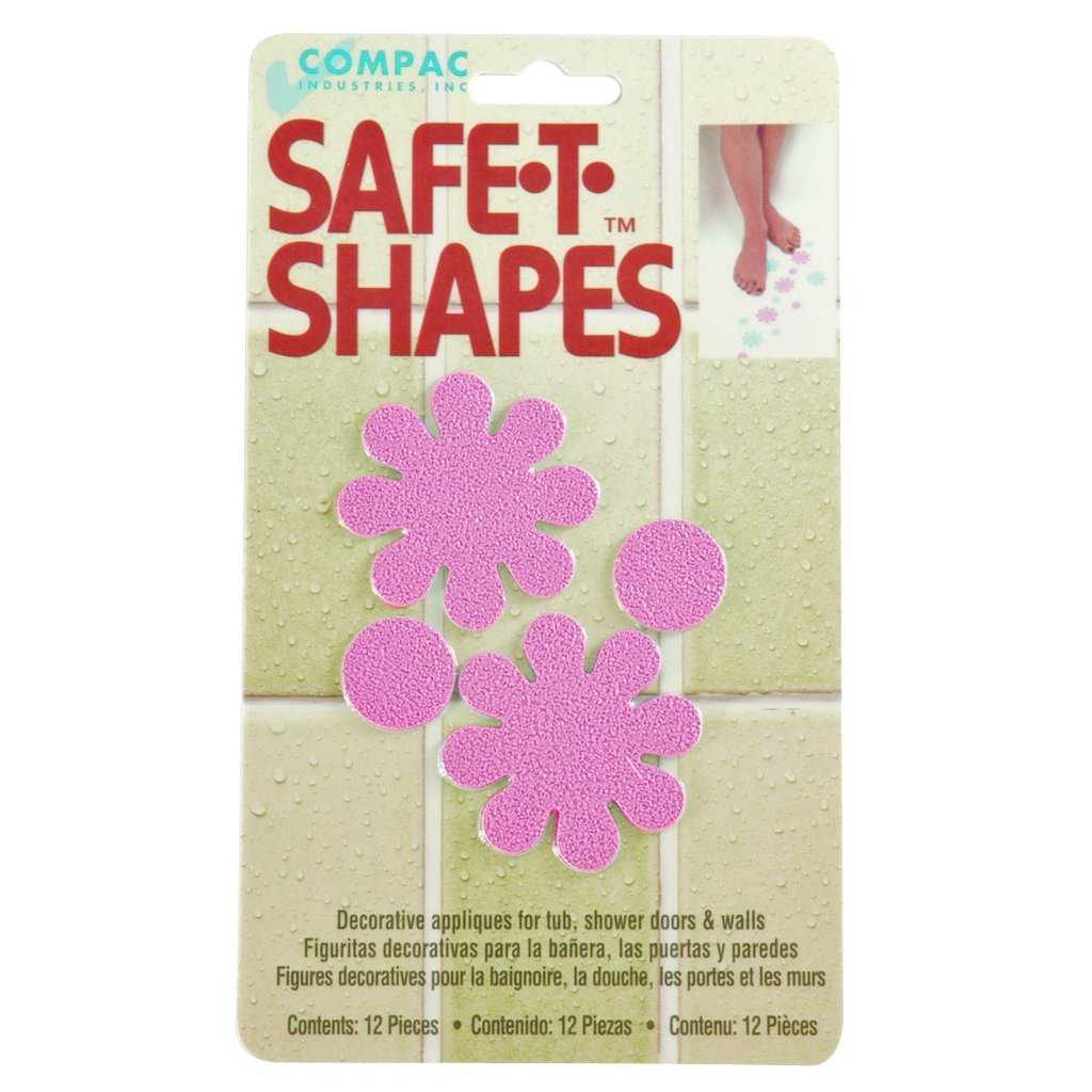 COMPAC HOME Safe T Shapes Bathtub Decals - Functional Non-Slip Decorative Bath Appliques for Tubs/Showers Bath Stickers Keep Children Safe From Slipping (Small Daisies, Pink, 3 packs of 12 Appliques)