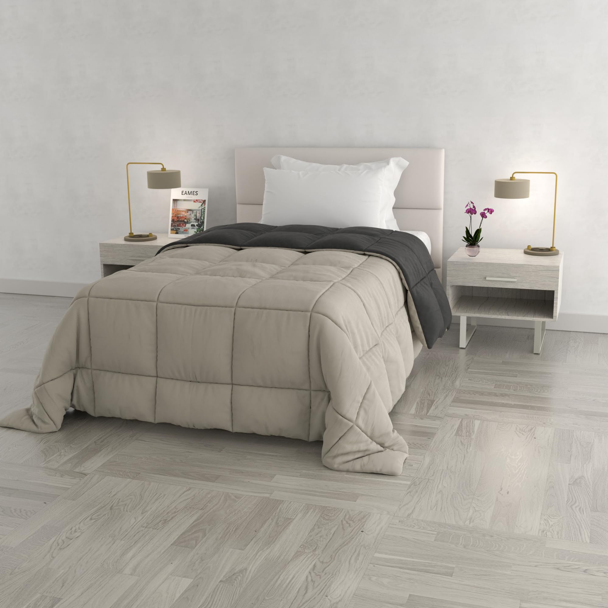 Italian Bed Linen Wintersteppdecke Elegant, Mikrofaser, Hellgrau/Dunkelgrau, 170x260cm