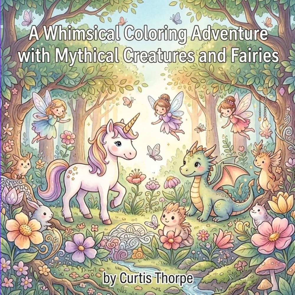 A Whimsical Coloring Adventure with Mythical Creatures and Fairies