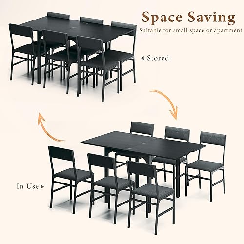 Miniatura 4 de Juego de mesa de comedor de 7 piezas para 4-6, sillas extensibles para mesa de cocina, juego de 6 con 6 sillas, mesa de comedor rectangular con