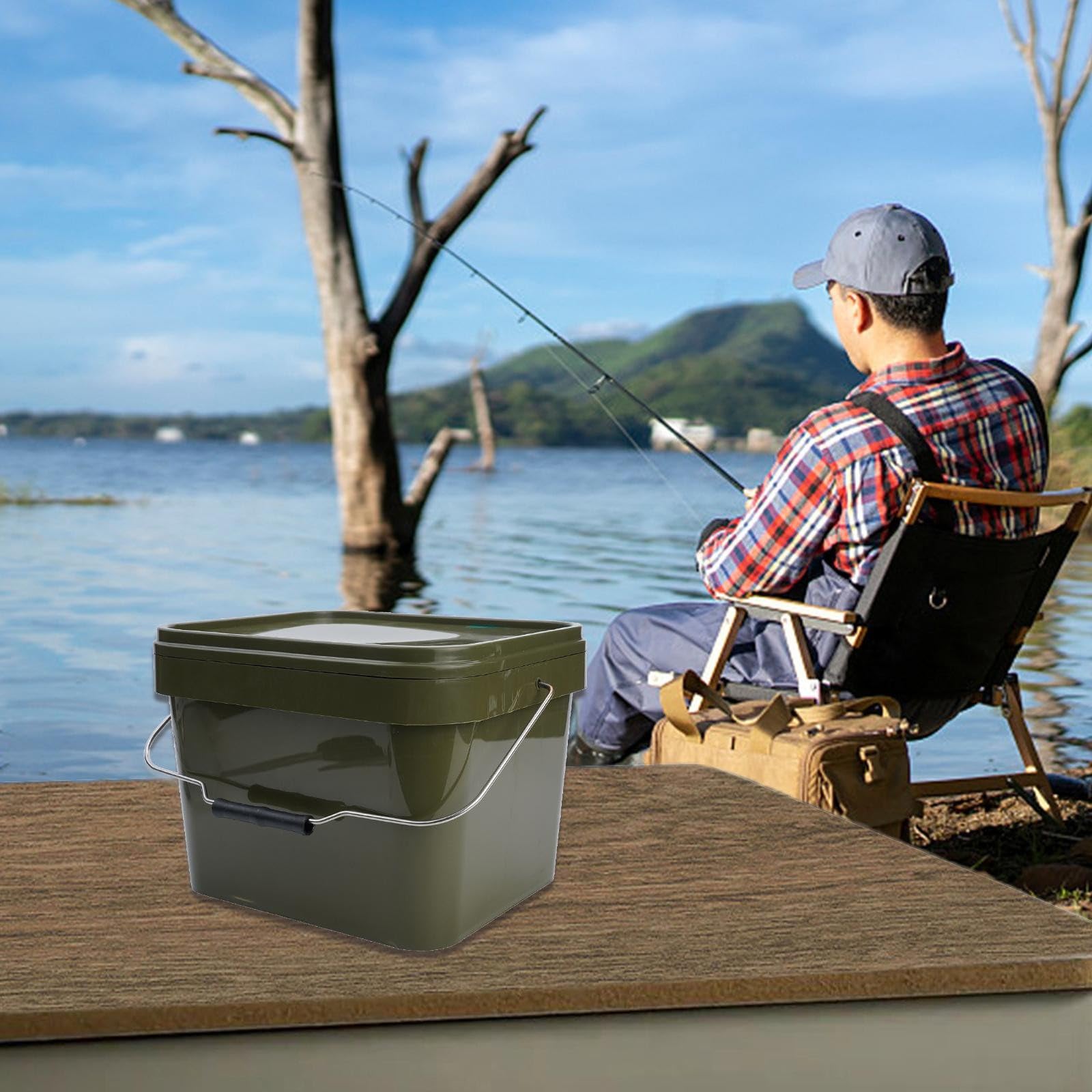 Secchio quadrato per pesca alla carpa, 10 l, per pesca alla carpa, vasca per miscelare esche resistenti, con scomparto interno rimovibile e impugnatura comoda