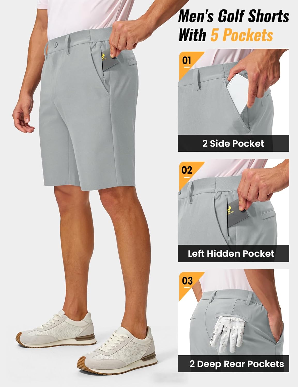 BGOWATU Men's Golf Shorts 9" Stretch Dress Shorts Lightweight Quick Dry Casual Summer Hiking Shorts with 5 Pockets