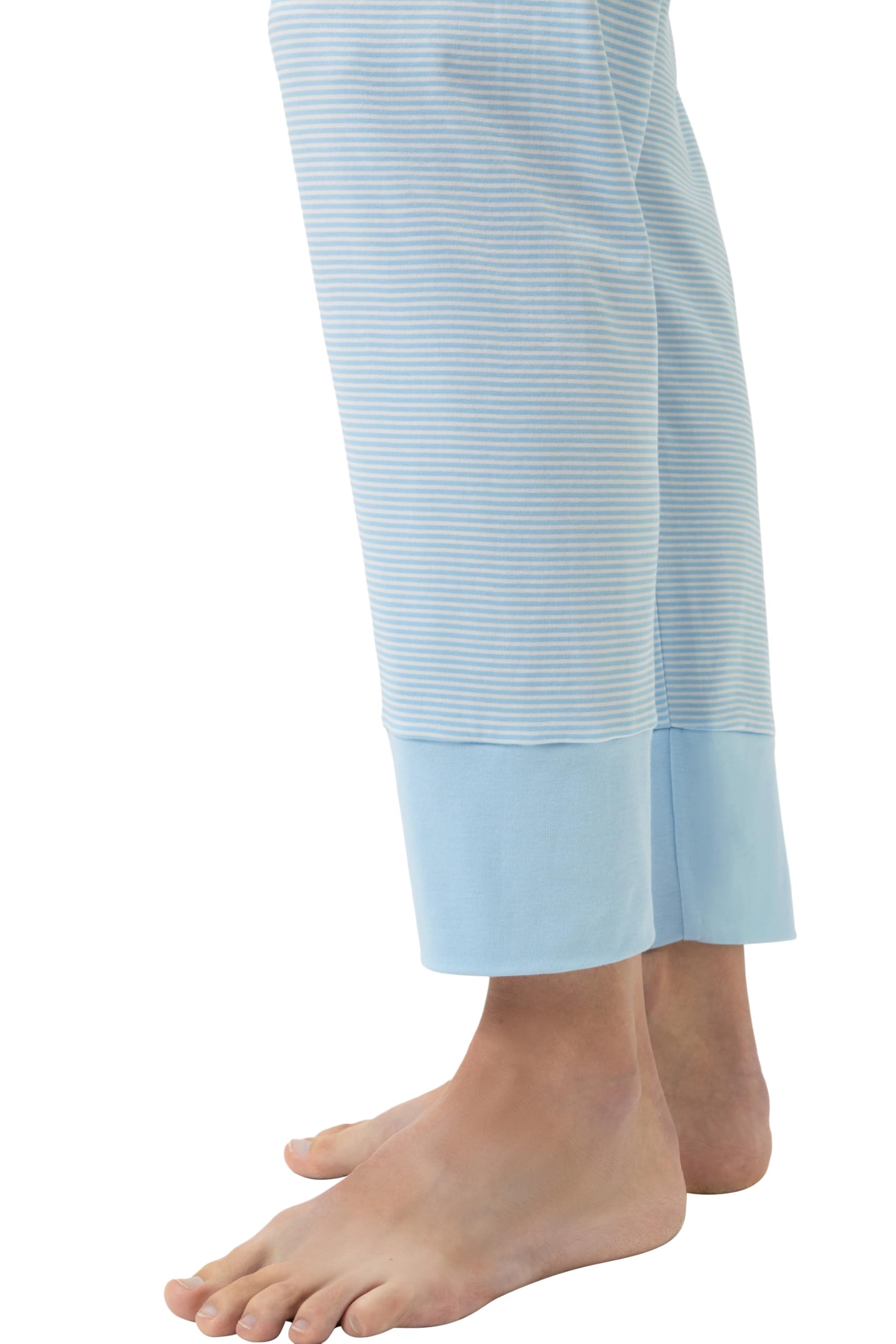 Mey Damen Anzug 7/8 lang, 3/4 Arm: 2-teiliger Pyjama, Legere Passform, Unifarbenes Shirt mit 3/4-Arm, Rundhalsausschnitt, Hose im Streifen-Look, Serie Simple Stripes