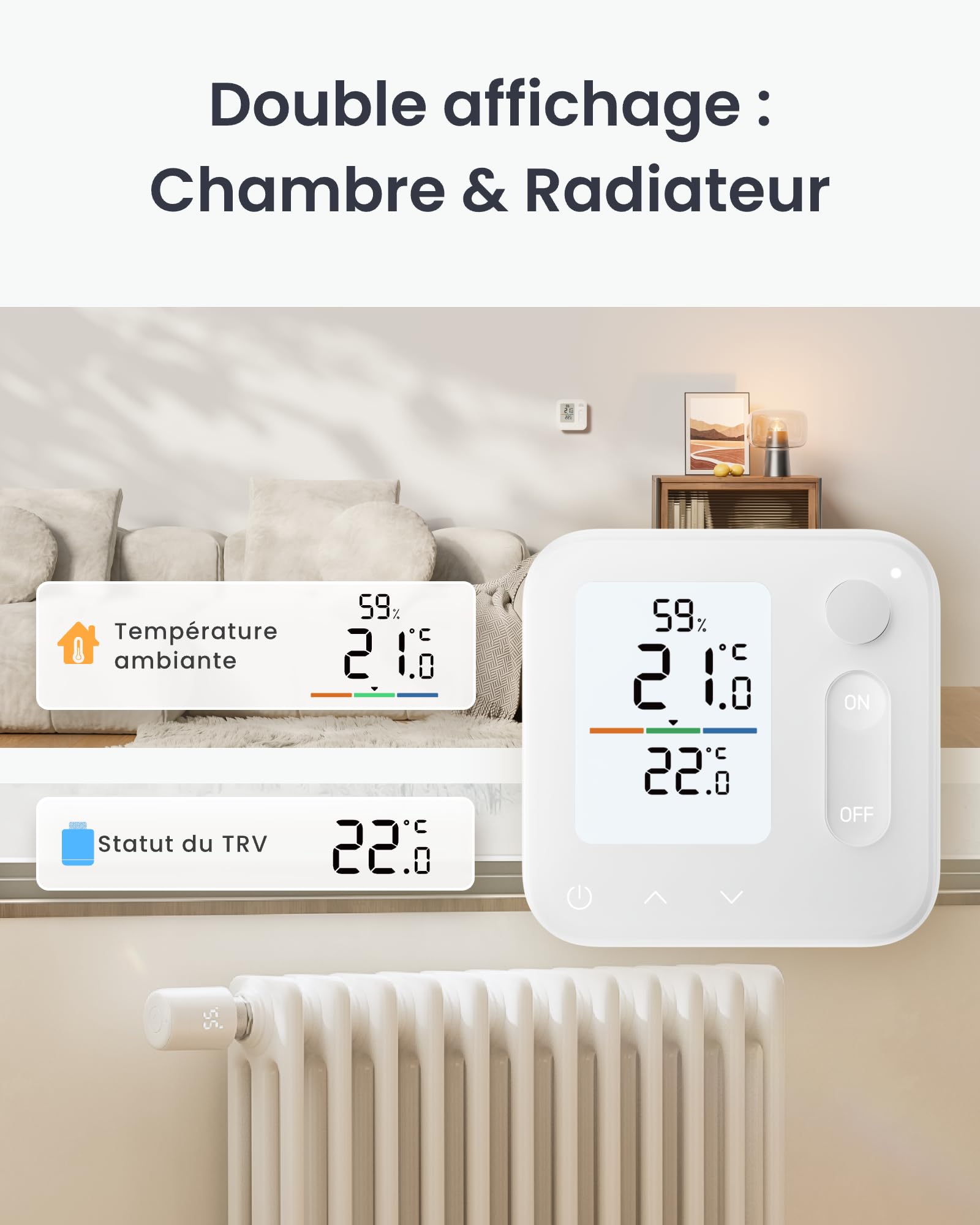 SwitchBot Panneau de contrôle du climat intérieur, thermohygromètre intégré, optimise la régulation des vannes des radiateurs, économie d'énergie et de coûts. Compatible avec Apple Home et Home