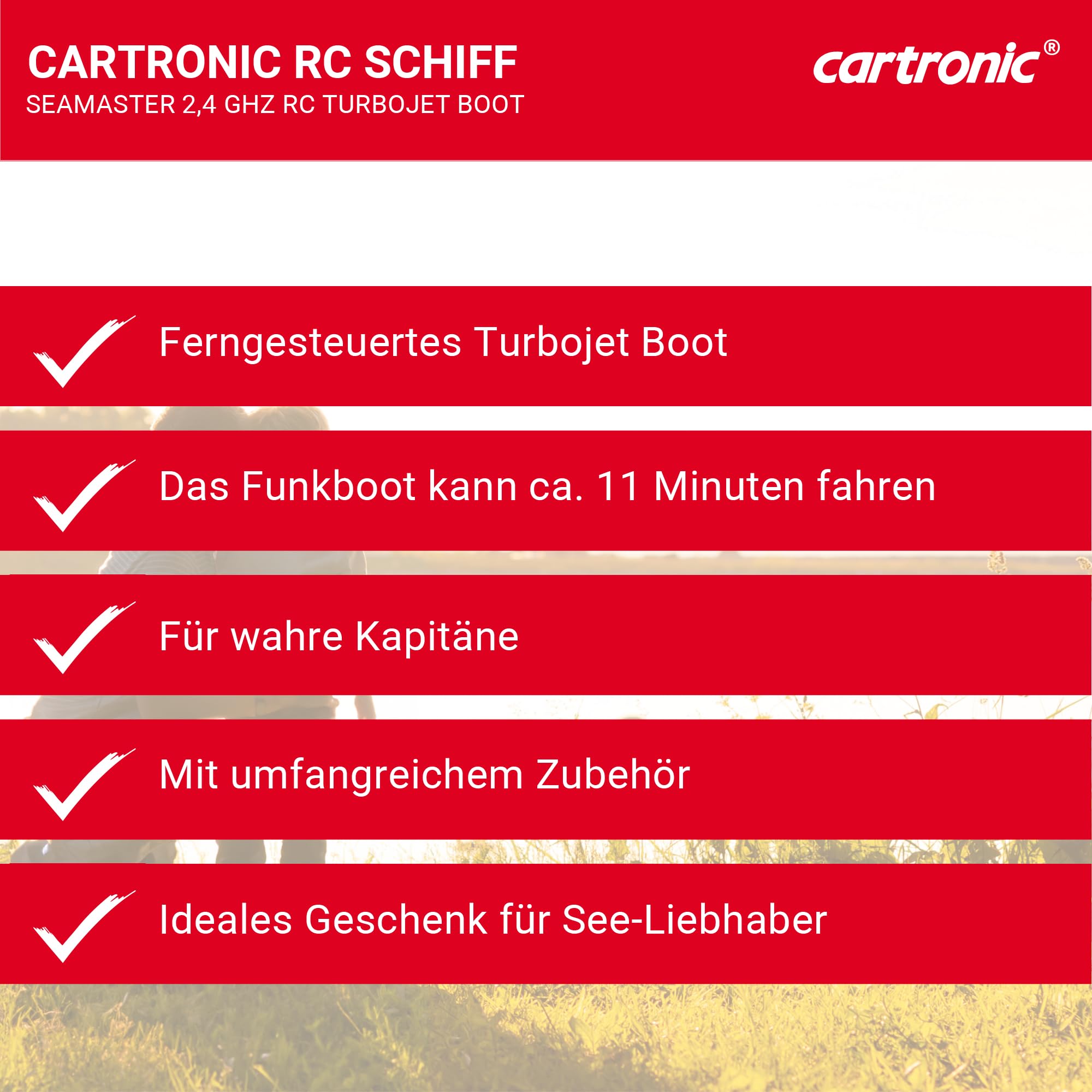 Seamaster 2.4 GHz Turbojet Boot rot, 34,5 x 12,6 x 8,0 cm, Geschwindigkeit 20-25 km/h, ferngesteuertes Schiff mit Licht, bis zu 80 m Reichweite, RC funkgesteuertes Schiff ab 14 Jahre