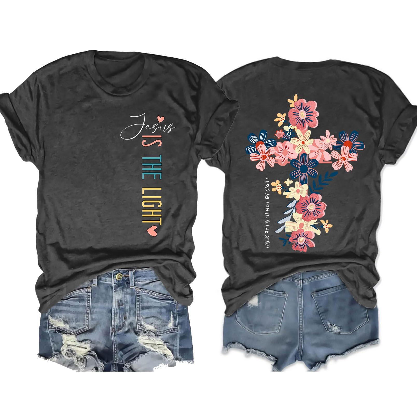 Christian Shirts for Women: Floral Christian Graphic Tees Bible Verse T Shirt Religious Short Sleeve Tops
