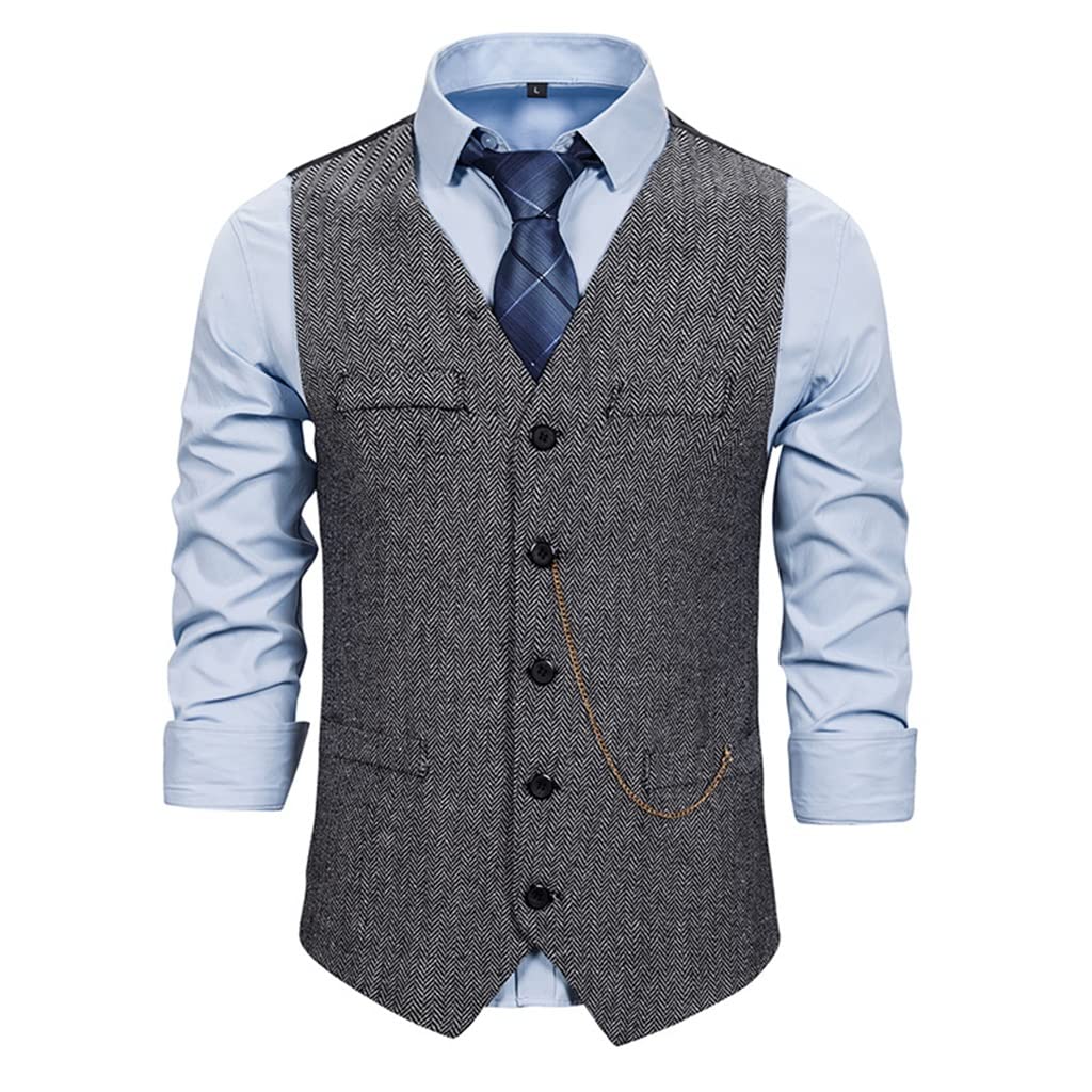 Gilet en Daim Slim Fit sans Manches à Col en V Vintage pour Homme Taille L