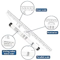 Vista 2 de Regla rodante de medición de plástico, regla de rodillo de dibujo de 12 pulgadas, reglas de diseño de dibujo paralelo para medir, dibujar