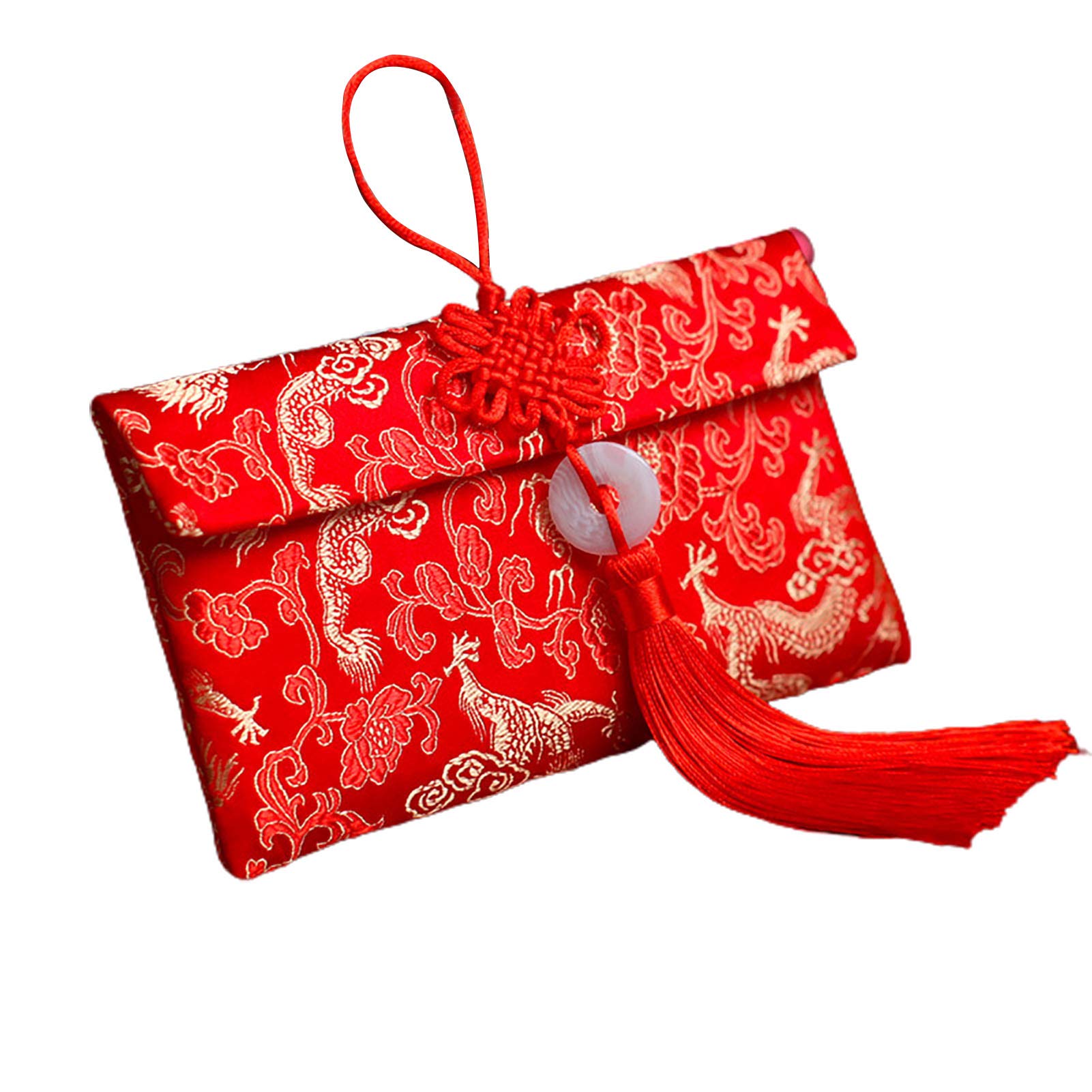 Silk Red Envelopes, HongBao Card Envelope Gift Wrap Bag Red Lucky Money Pocket for Chinese New Year, Spring Festival, Birthday and Wedding P