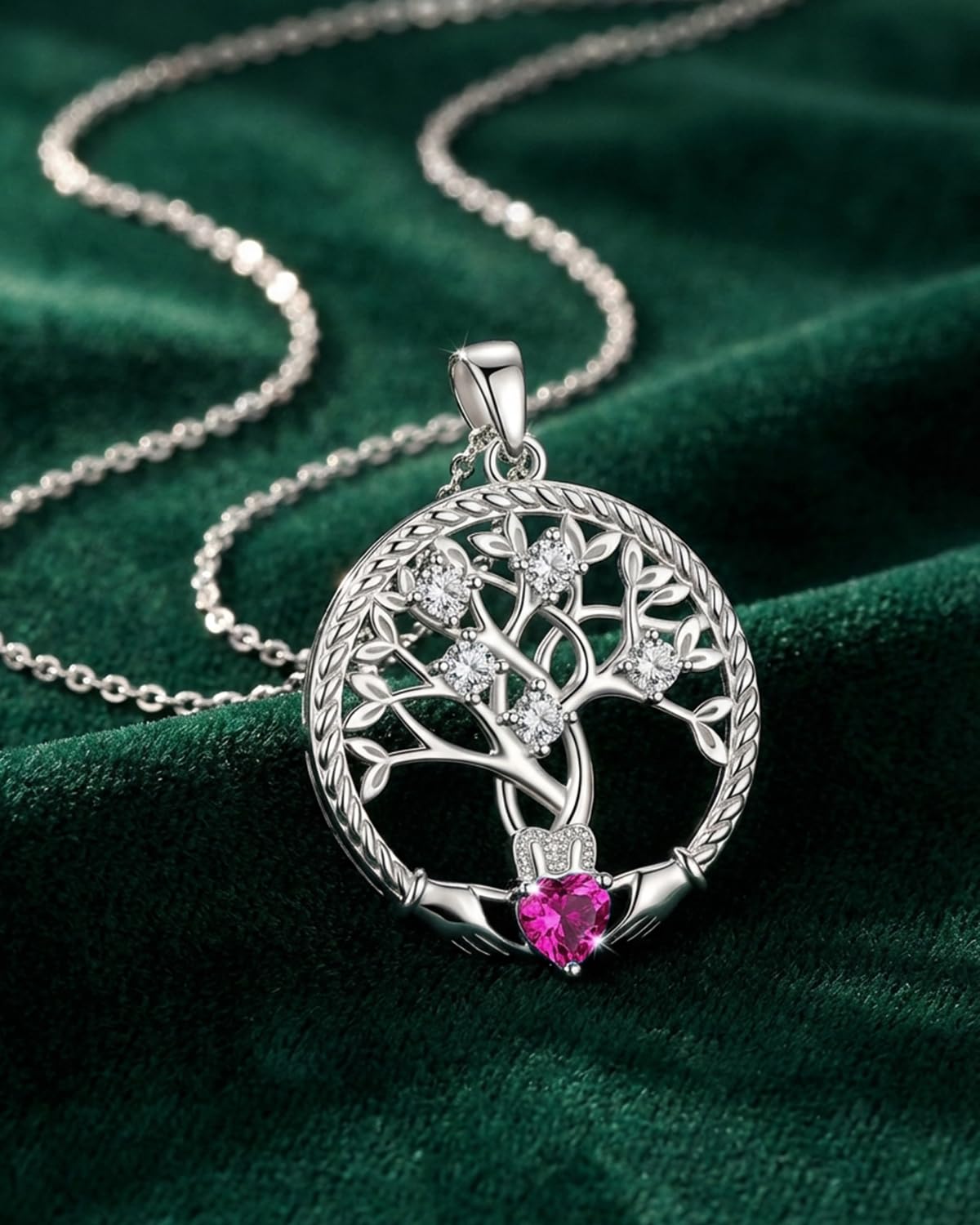 Baum des Lebens Halskette Damen 925 Sterling Silber Lebensbaum Anhänger Kette Mit Geburtsstein für Geburtstag Jahrestag Modeschmuck Geschenk für Damen Mädchen Freundin Mutter Stammbaum Anhaenger Kette