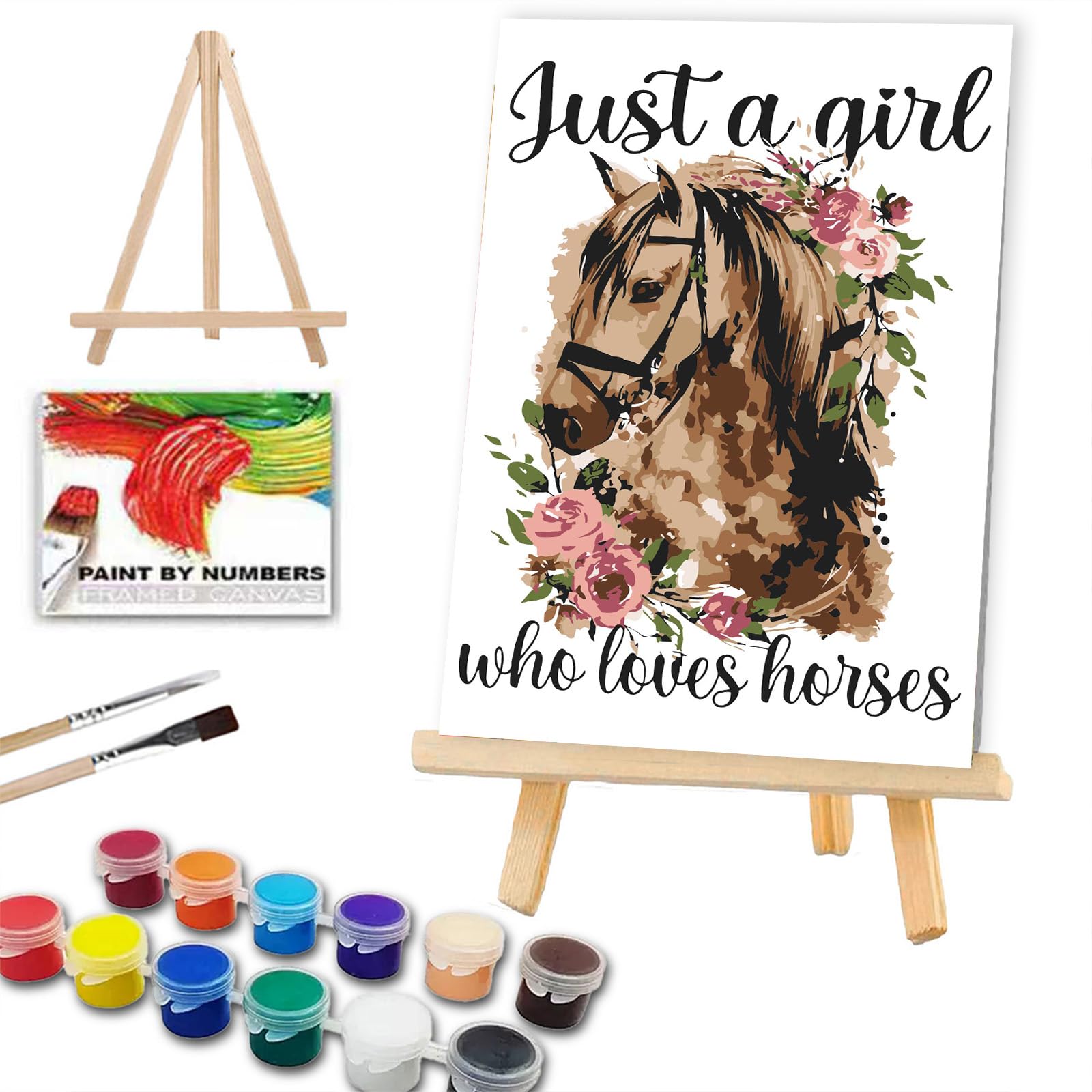GOUGOUFAFA Horse Paint by Numbers for Adults with Framed Canvas & Easel