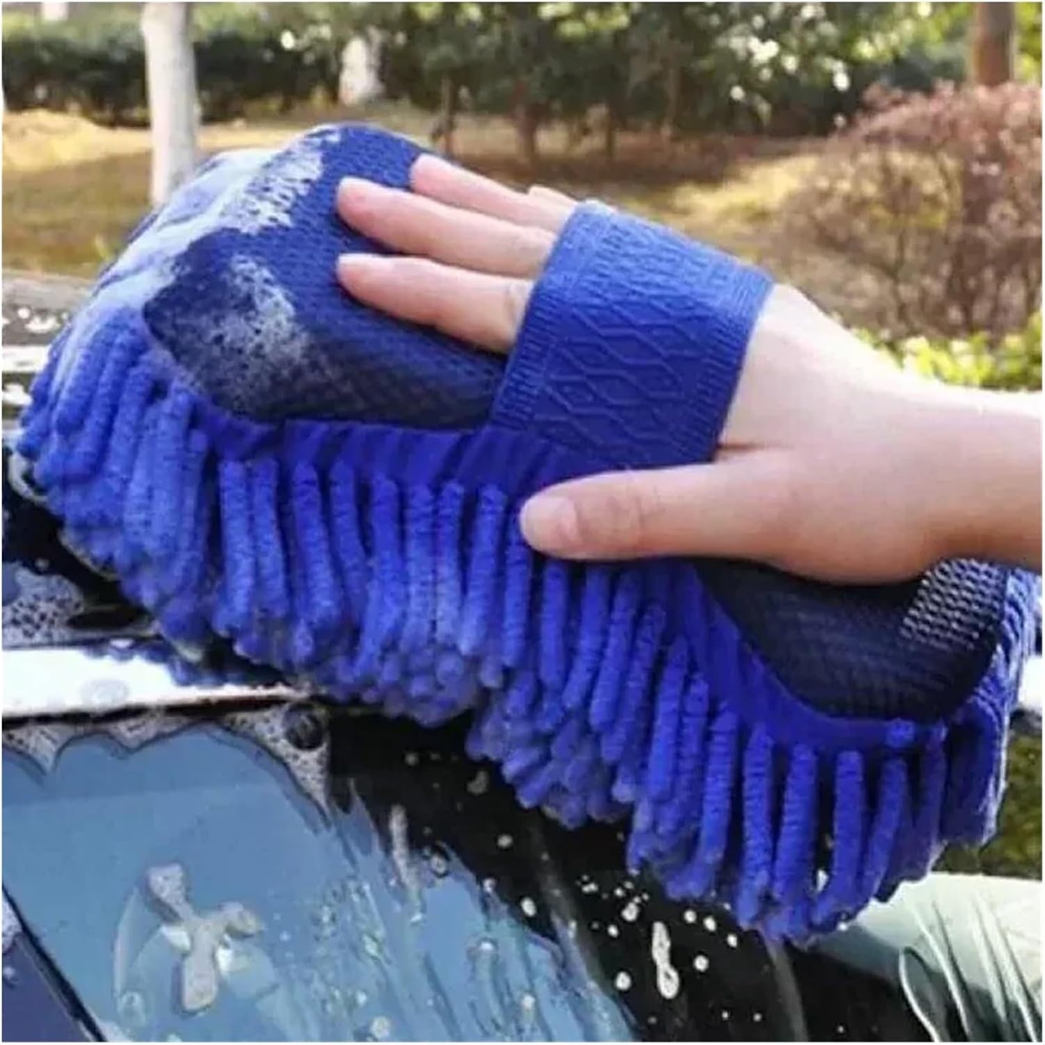 4pc Blue Fiber Car Wash Sponge Care Cleaning Brush Pad Tools Towel Gloves Styling Accessories(Blue-1pcs)