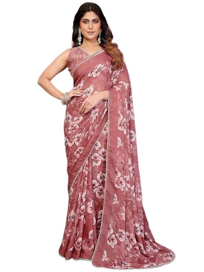 Satrani Women's Georgette Floral Printed Saree with Unstitched Blouse Piece