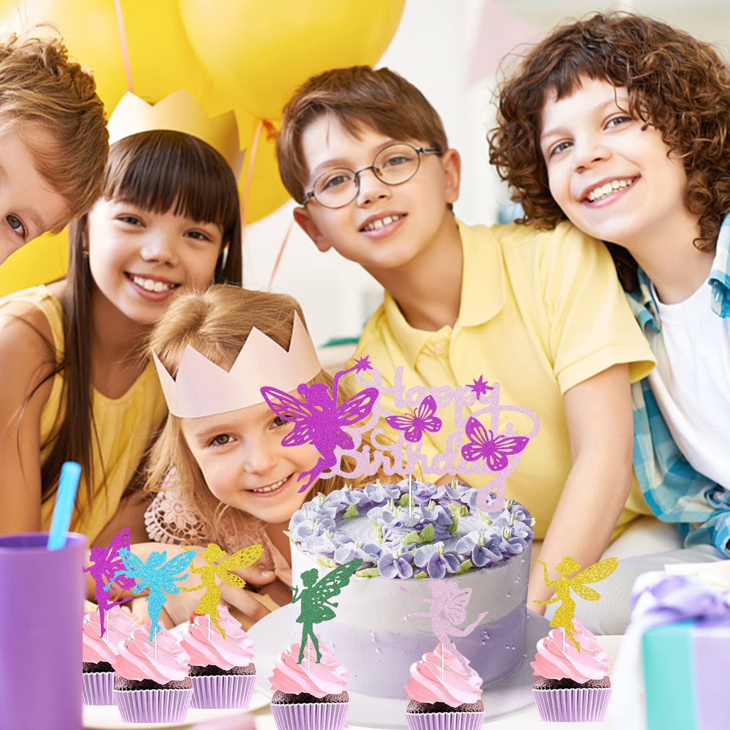Encuryna 31 Pezzi Decorazioni Torta Fata - Topper Per Cupcake Con Tema Fate E Scritta Happy Birthday