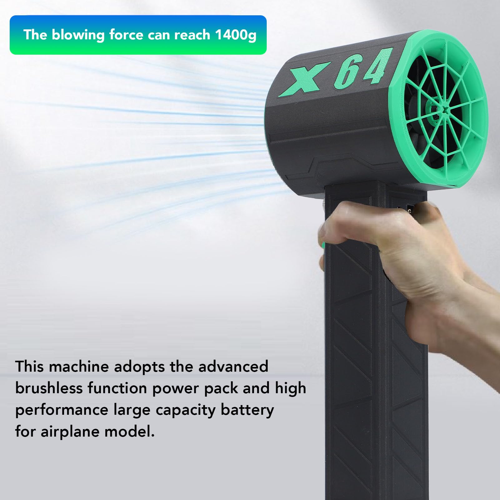 Secador de chorro para eliminación de polvo y desechos: soplador de aire portátil para limpieza industrial, con motor sin escobillas de 64 mm de empuje de 1400 g, batería de 8000