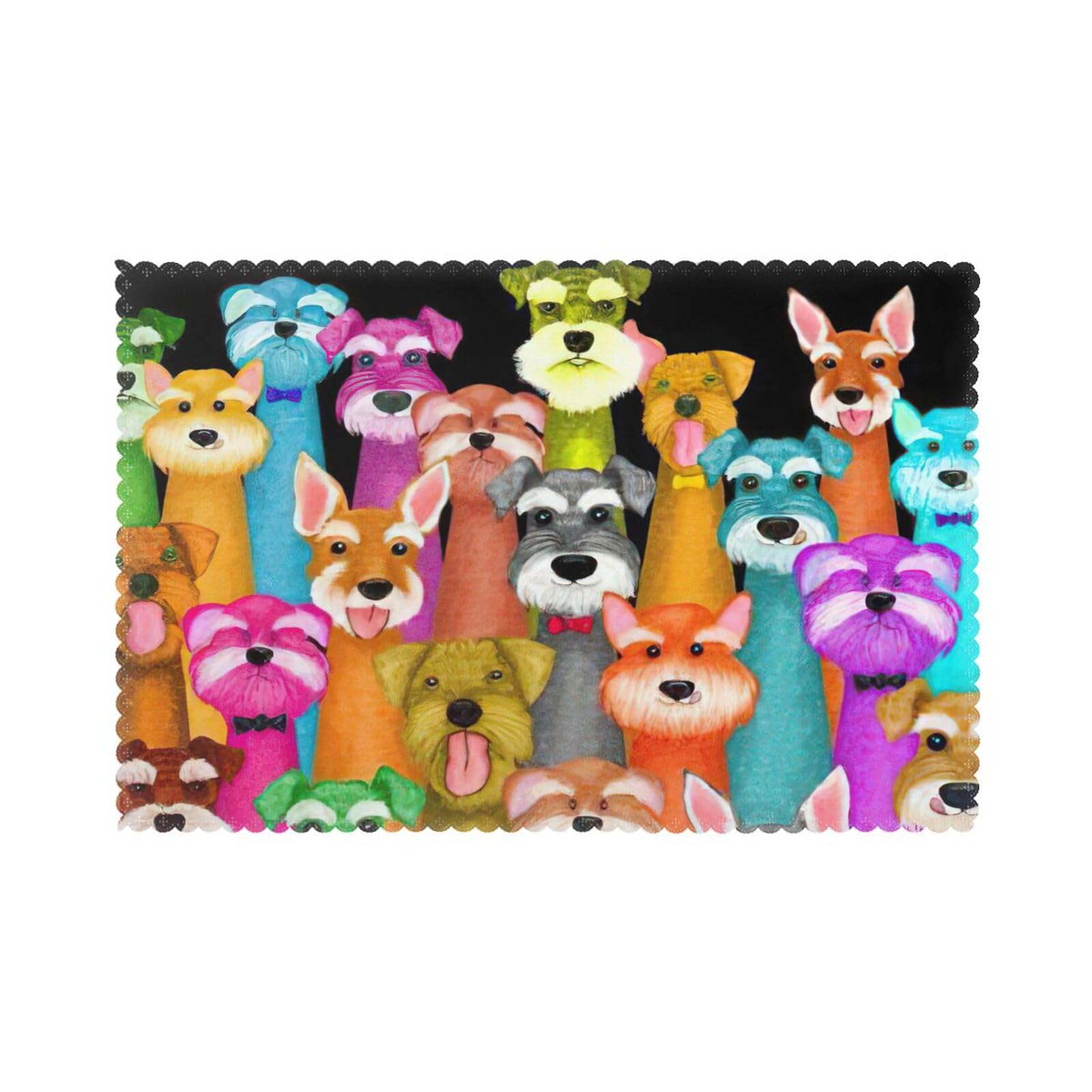 Oil Cute Schnauzer Dogs Print Placemats for Dining Table Set of 6 12x18 Inch Table Mats for Party Kitchen Dining.