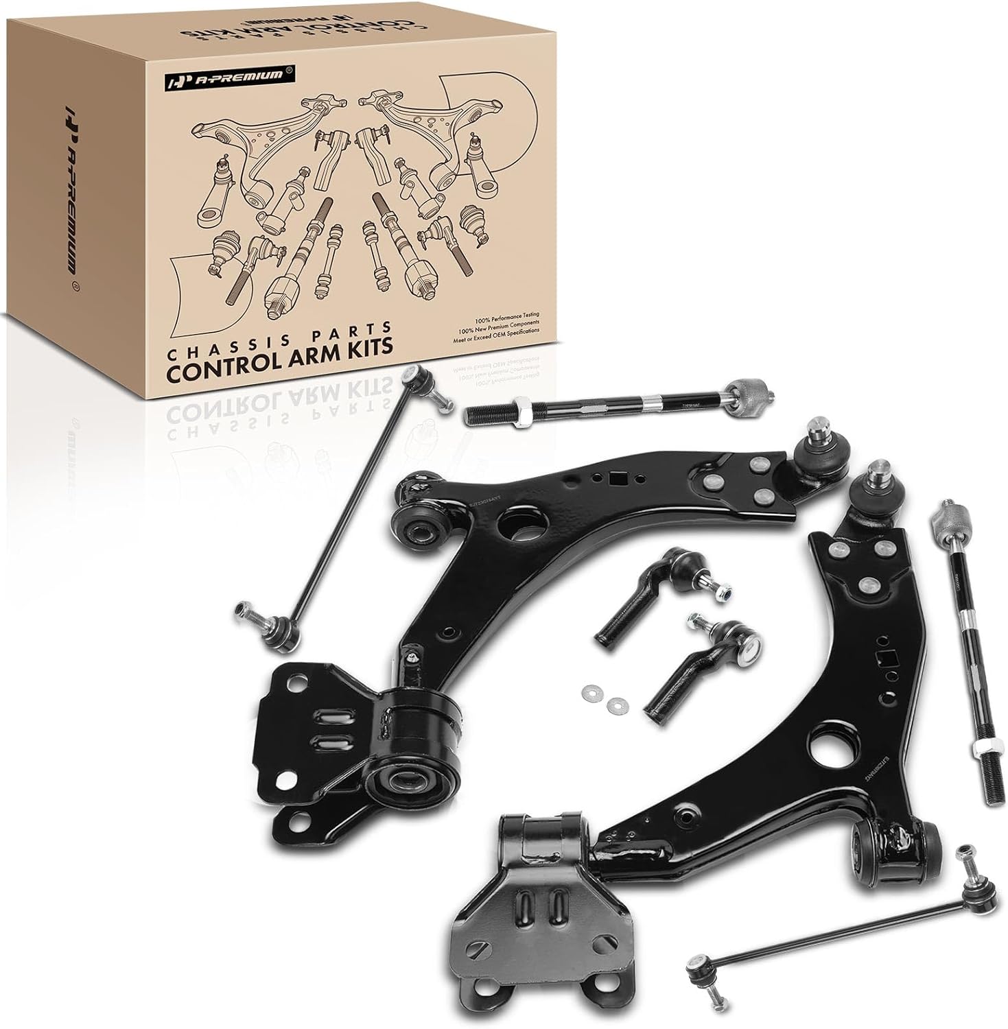 A-Premium Set of 8, Front Lower Control Arm, Sway Bar Link, Inner Outer Tie Rod End, Compatible with Lincoln MKC 2015 2016 2017 2018 2019 L4 2.0L & L4 2.3L