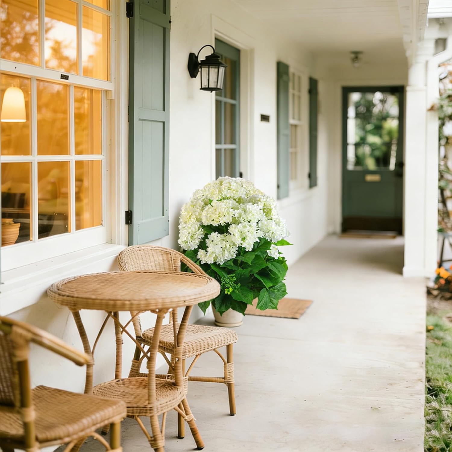 Artificial Hydrangea Tree 28’’ Tall, Faux White Hydrangea Plant in Pot, UV Resistant Potted Fake Flower for Indoor Outdoor Porch, Patio, Balcony, or Home Decor (2, White)