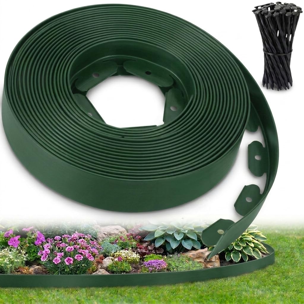 Ediesi, Bordura Jardín Exterior, 10 m, Flexible, Borde plástico Resistente 5 mm, borduras para delimitador césped, Caminos fácil instalación con 30 Piquetas (Negro, 10 Metros) — view 9