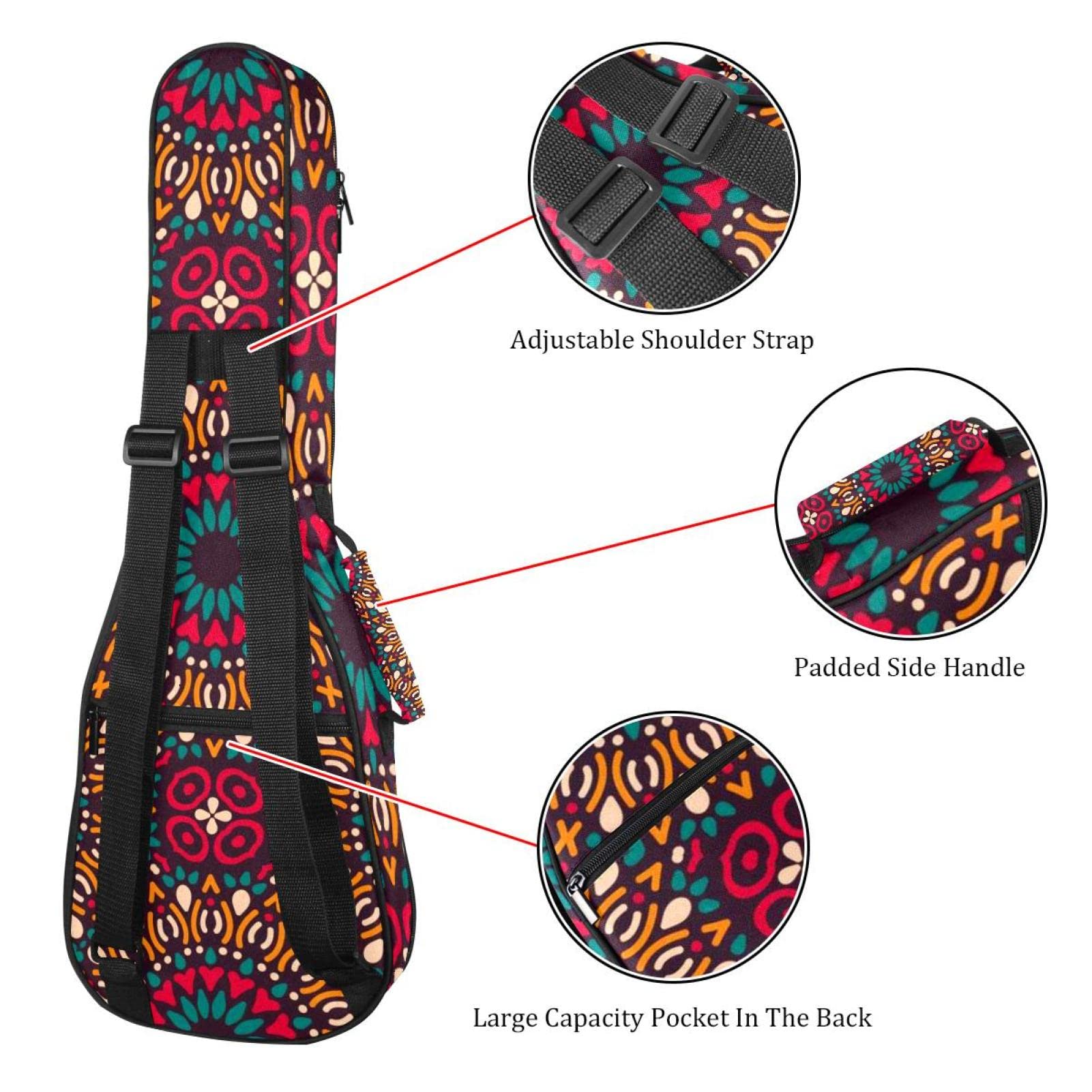 Sac à dos robuste pour ukulélé de concert - Sac de rangement pour ukulélé soprano - Sac rembourré de 10 mm - Motif mandala - Sans couture