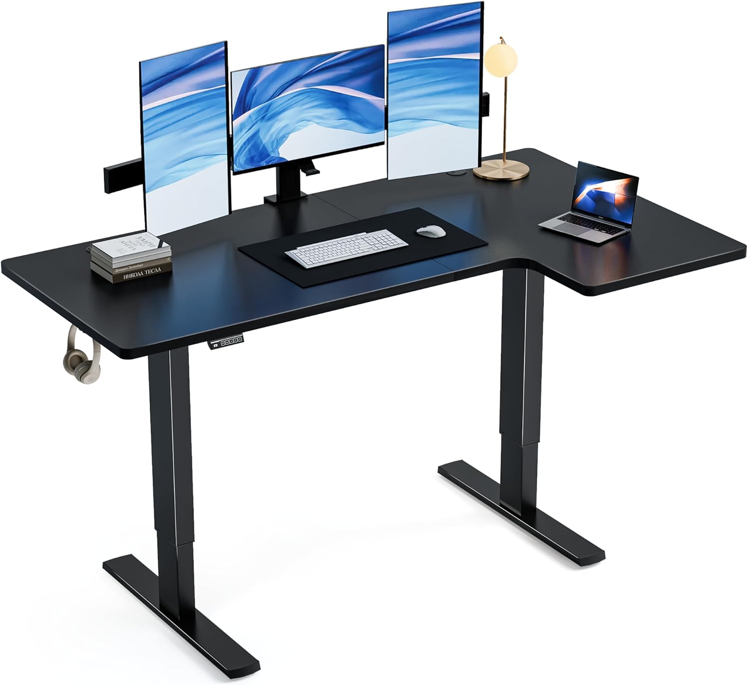 Realbear 63 Inch Electric L Shaped Standing Desk, Height Adjustable Standing Corner Desk with 3 Memory Presets, Ergonomic Workstation Office Desk for Home/Office (Black, 63 Inch)