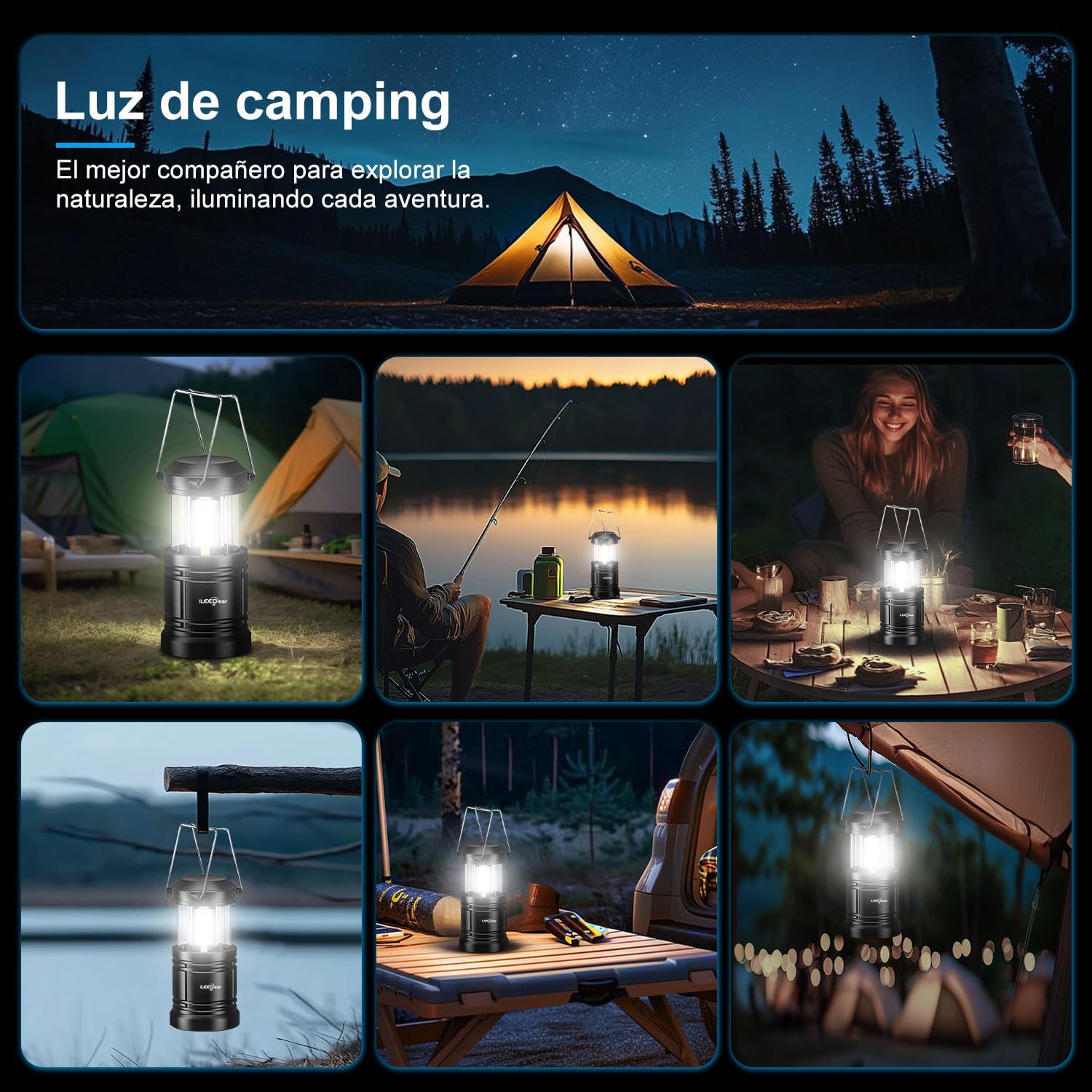 Linternas LED recargables plegables para camping emergencia huracán negro