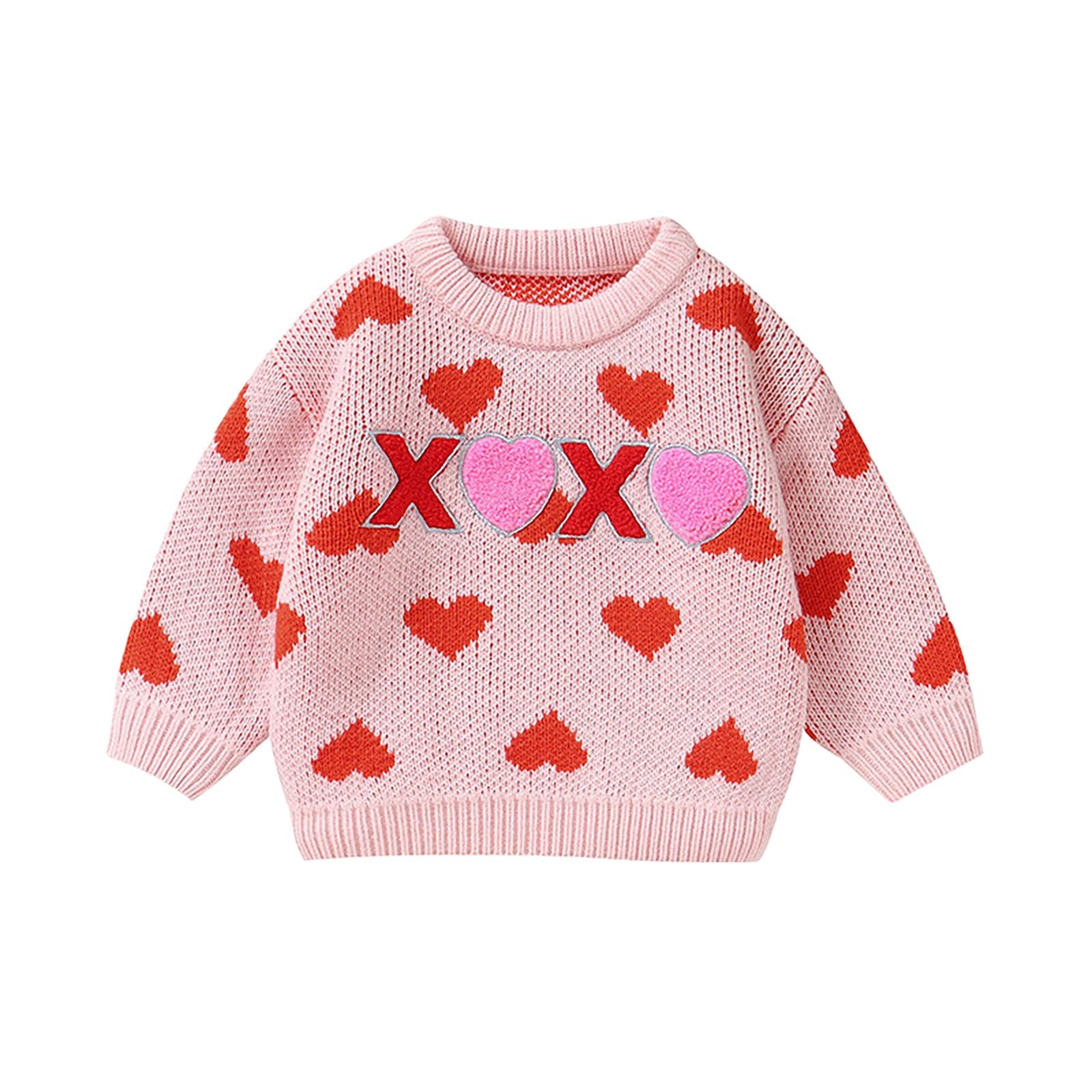 RNTOP Toddler Valentine's Day Clothes Baby Girl Boy Knit Sweater Heart Sweaters Long Sleeve (Pink, 12-18 Months)