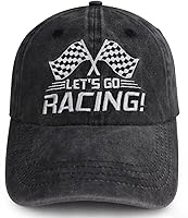 Gomthrpc Let's Go Racing Checkered Flag Baseball Cap - Adjustable 100% Cotton Embroidered Hat for Men Women Race Car Parties
