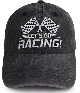Gomthrpc Let's Go Racing Checkered Flag Baseball Cap - Adjustable 100% Cotton Embroidered Hat for Men Women Race Car Parties