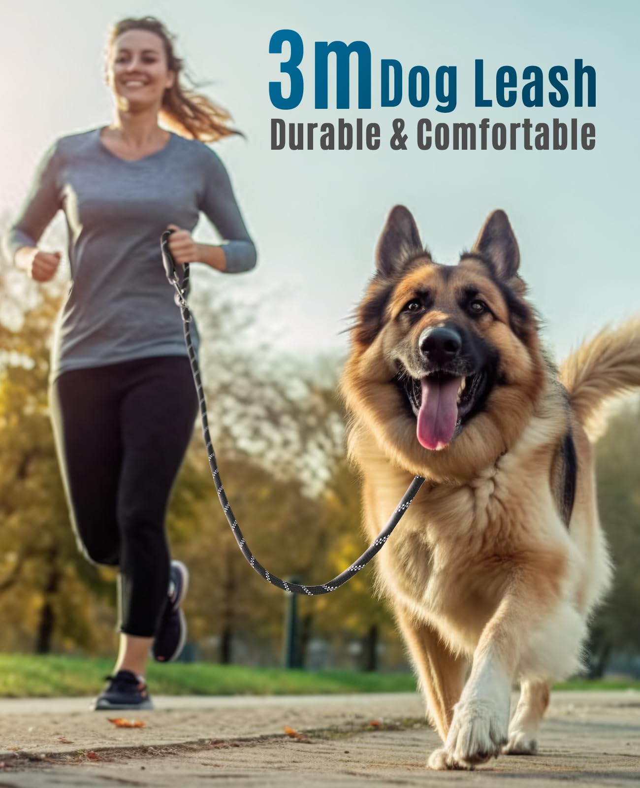 Oneisall Guinzaglio per Cani di Taglia Grande e Media (15-60kg), a Mano Libera da 3m e Doppio Con Catarifrangente, Resistenza Fino a 200kg