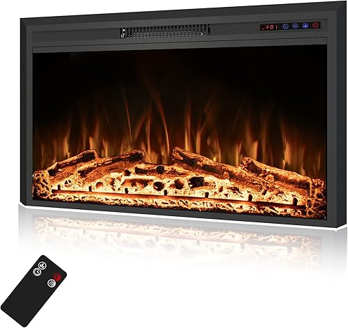 Rodalflame Insertos eléctricos para chimenea con pantalla táctil y control remoto, temporizador, 7501500 W, negro, 28 pulgadas de ancho, 21 25