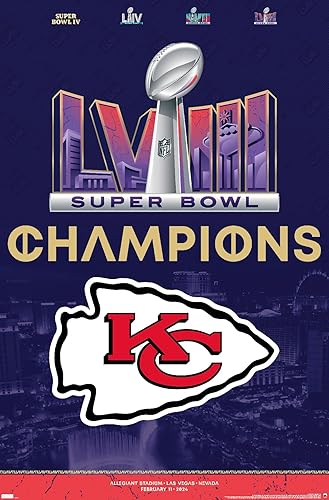 Trends International NFL Kansas City Chiefs - Póster de pared con logotipo del equipo del Super Bowl LVIII, 22.37 x 34.00 pulgadas, versión sin marco