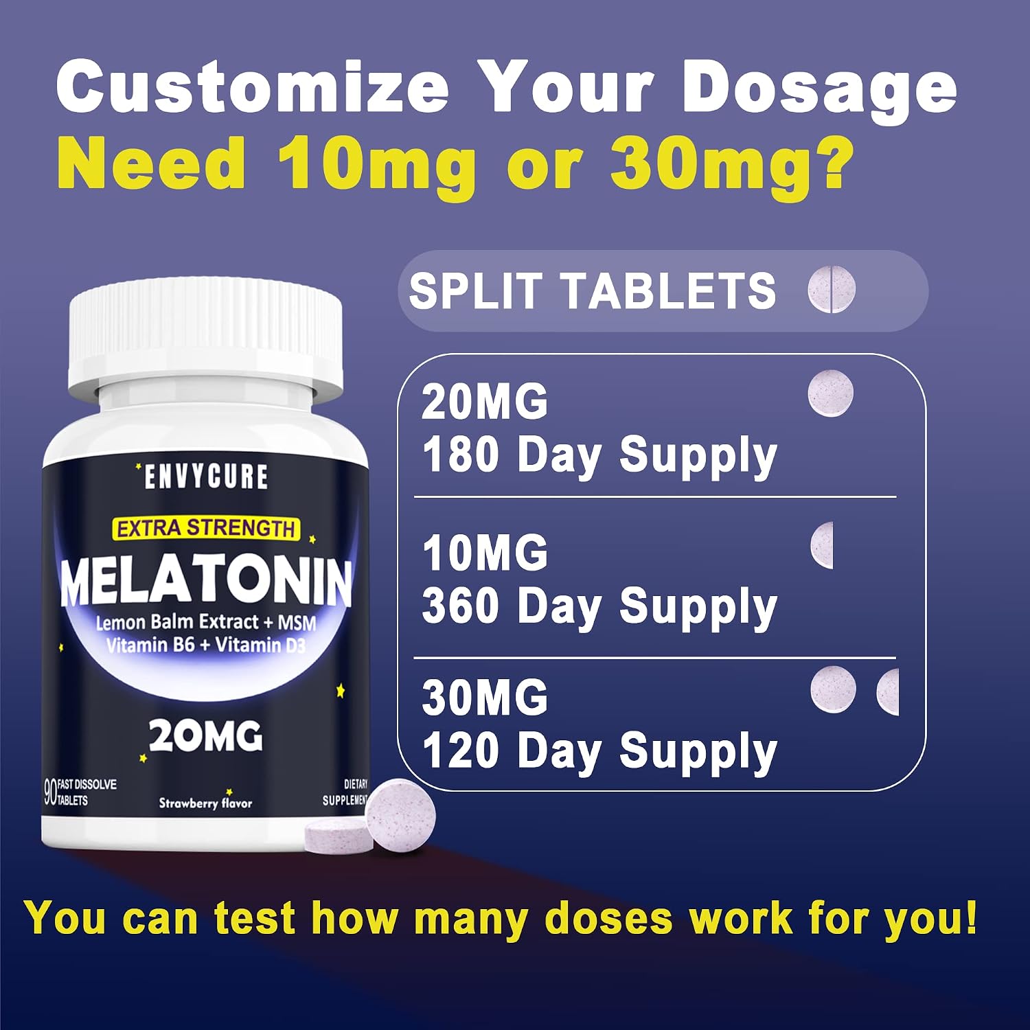 Sugar-Free Melatonin 20mg 10mg - Extra Strength Melatonin with Lemon Balm, B6 & D3 & MSM, for Relax Nerves, Stress-Relief, Deep Zzzs & Circadian Rhythm, Fast Dissolve Sublingual Tablets