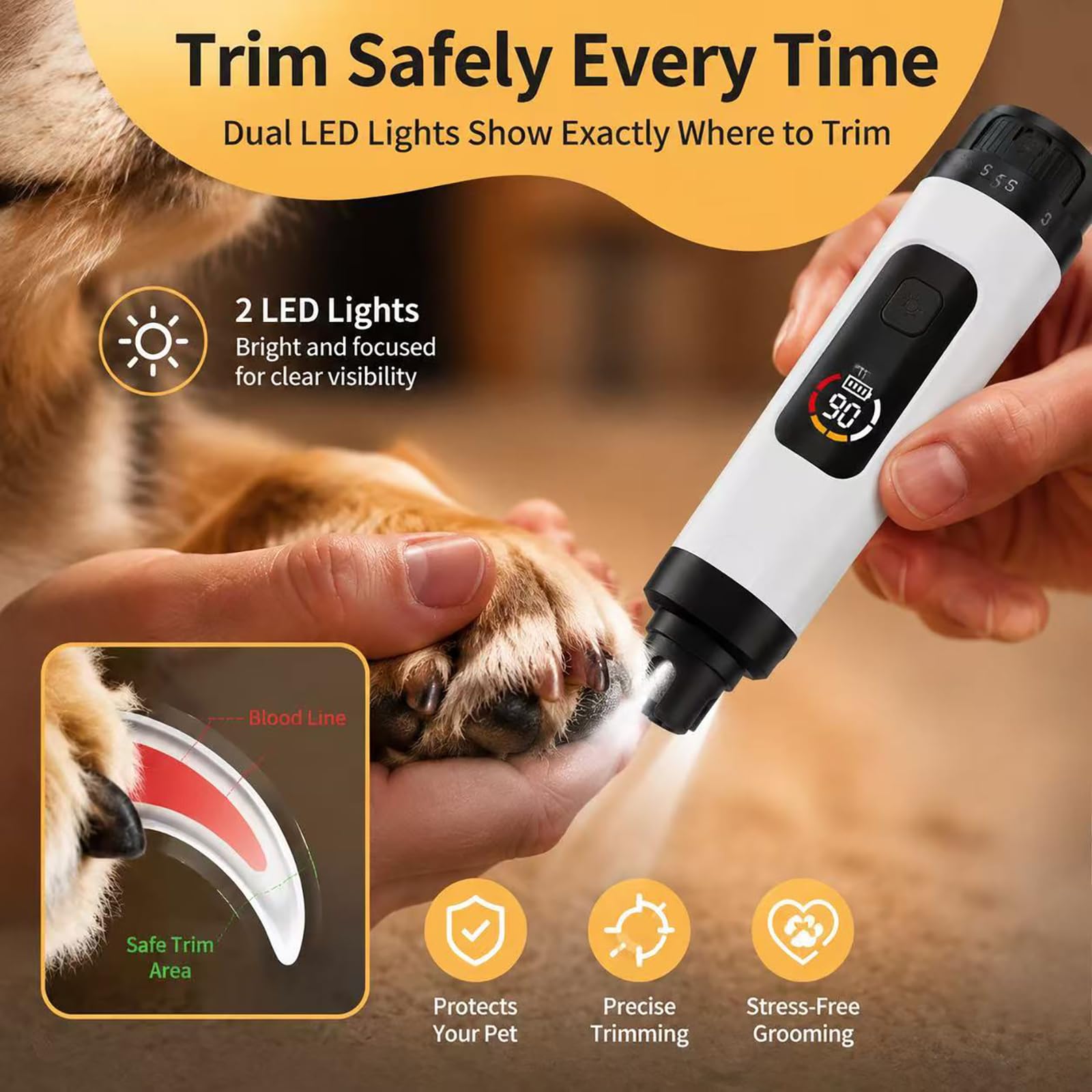 TMoMT Tranquillo Smerigliatrice per unghie con luce LED per cani e gatti
