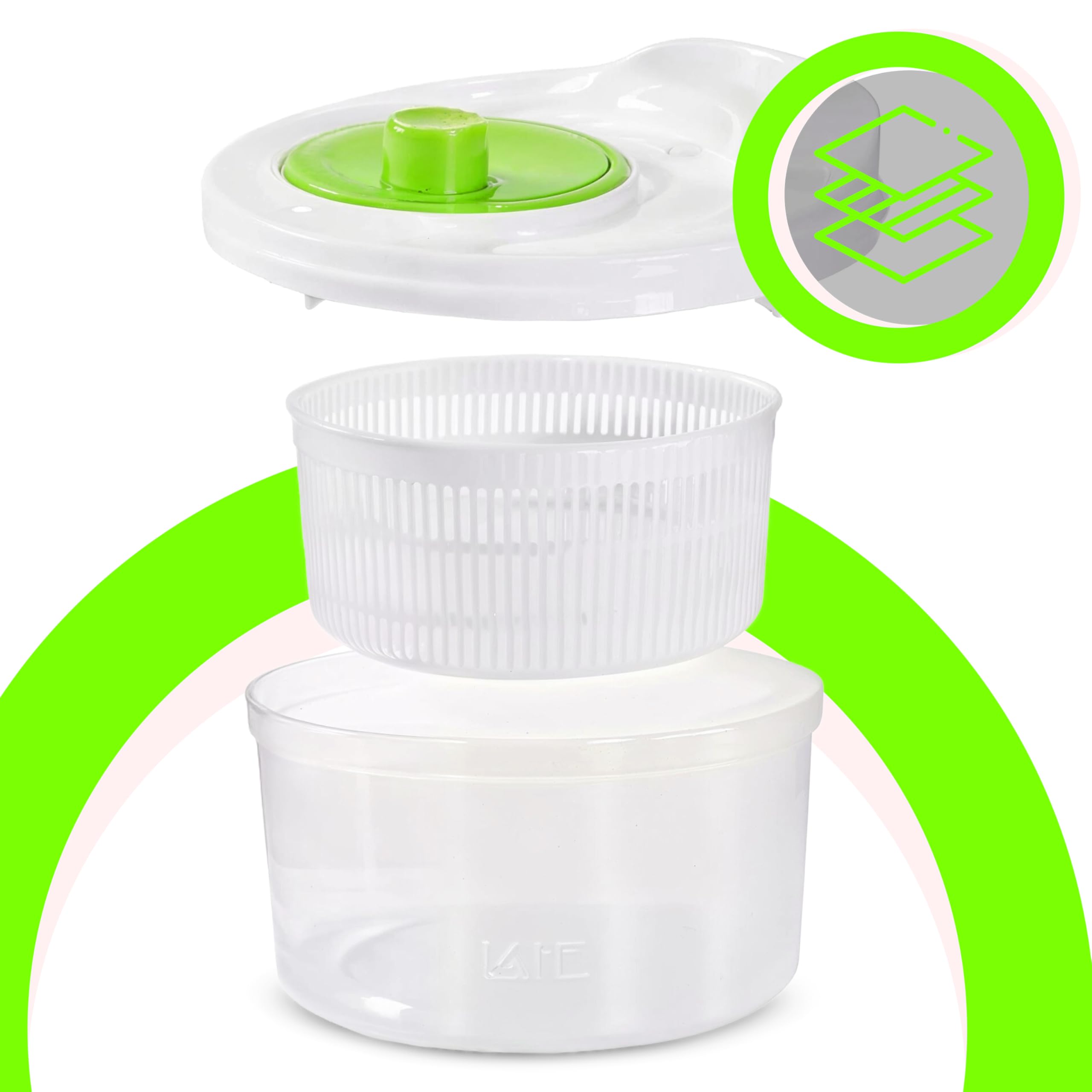 Retoo Centrifugador de ensalada con colador y tapa, capacidad de 2,5 L, ensaladera, secador de ensalada, para lavar y secar ensaladas, verduras y frutas, utensilios de cocina, plástico, sin BPA,