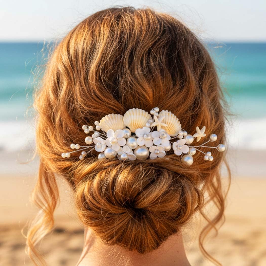 Kilshye Flower Bridal Hair Comb Silver Shell Wedding Hair Pieces Pearl Prom Hair Accessories for Women and Brides - Image 7