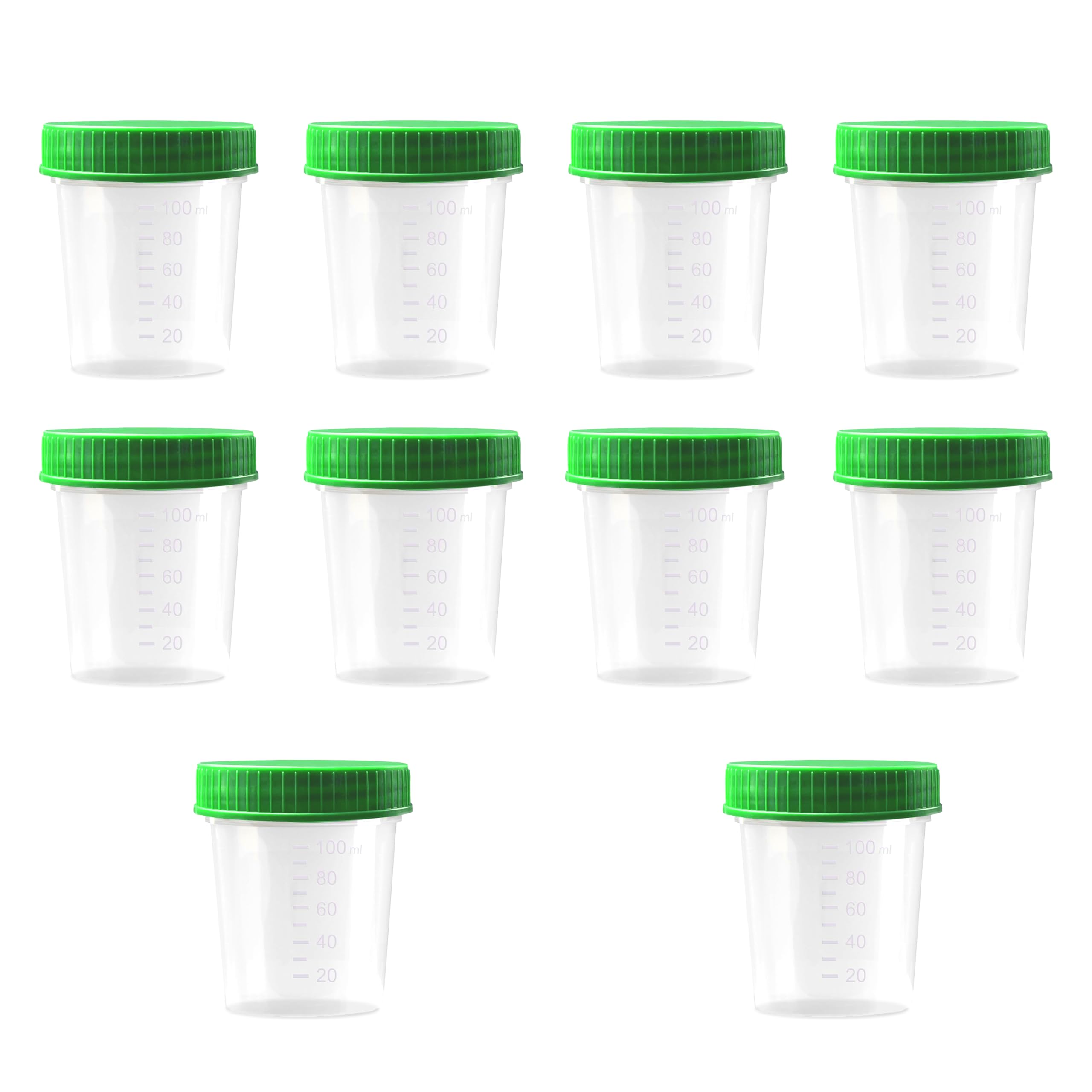 10x HaseMed Premium Urinbecher Probenbecher | 125ml, Schraubverschluss Deckel, grün, graduiert bis 100ml, auslaufsicher, beschriftbar, gefriertauglich