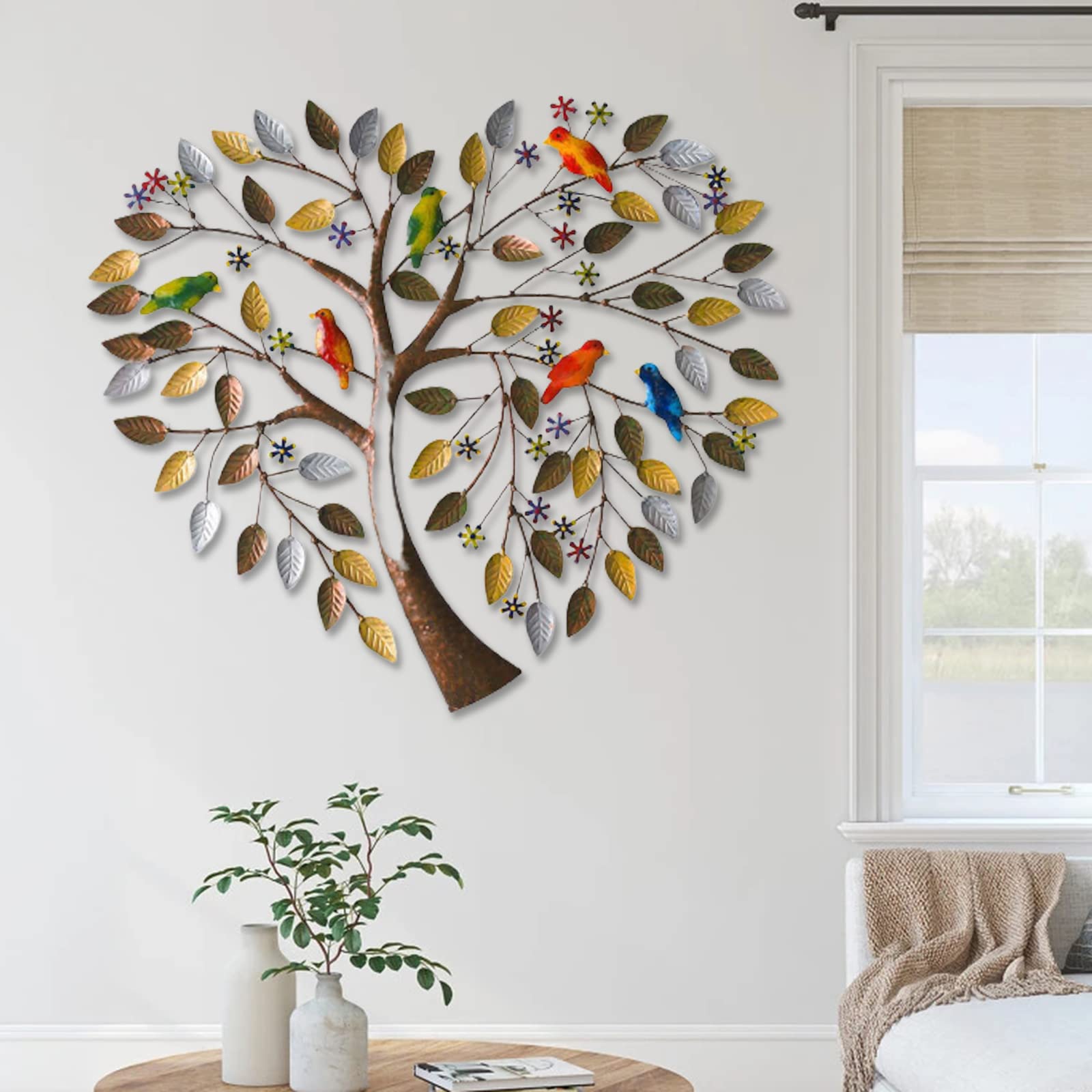 Amazon.co.jp: ハートツリーメタルウォールアート、バードウォール
