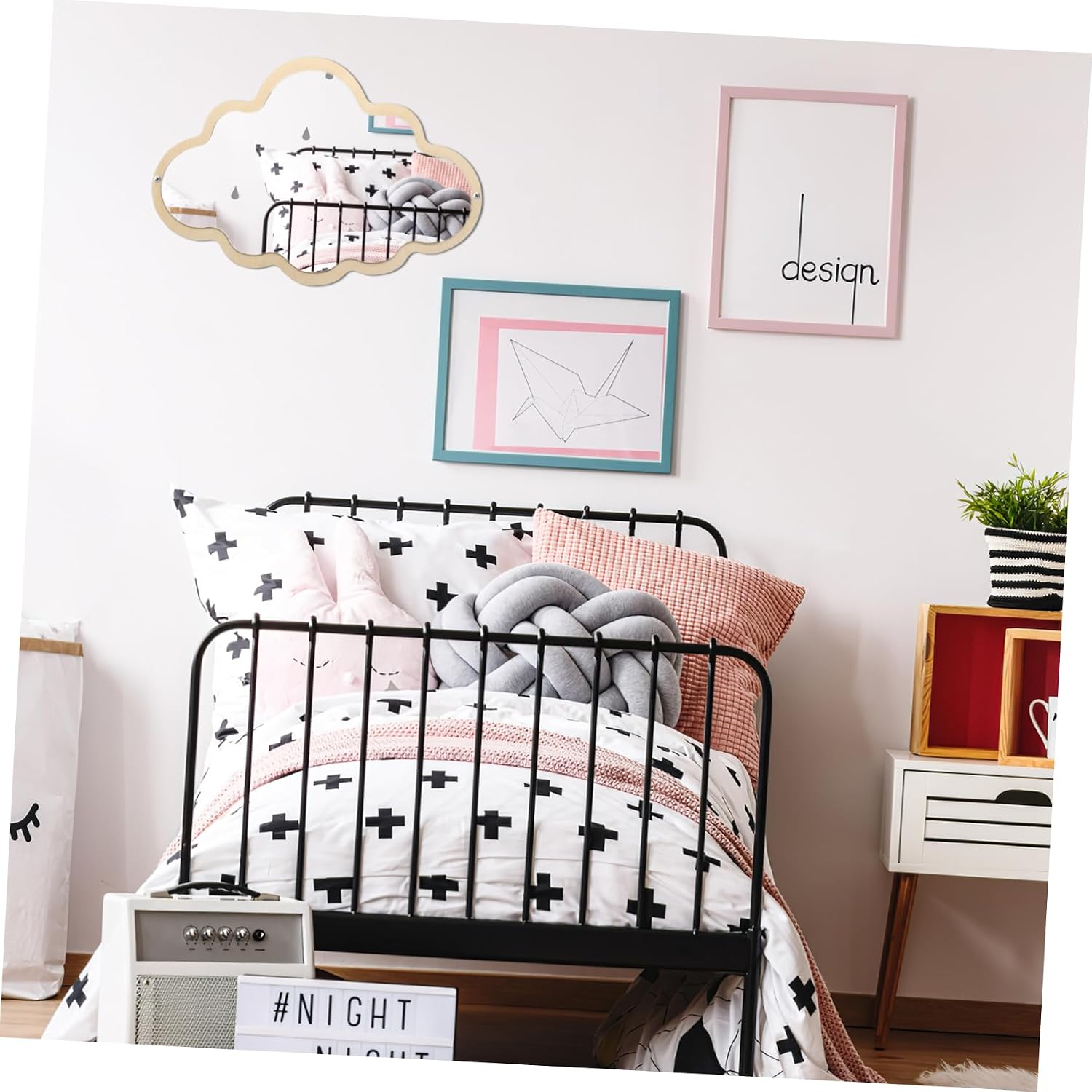 Nordic Safety Mirror Wooden Cloud Tabletop Decoration for Nursery Detachable Base Non Slip Design for Rooms and Play Areas