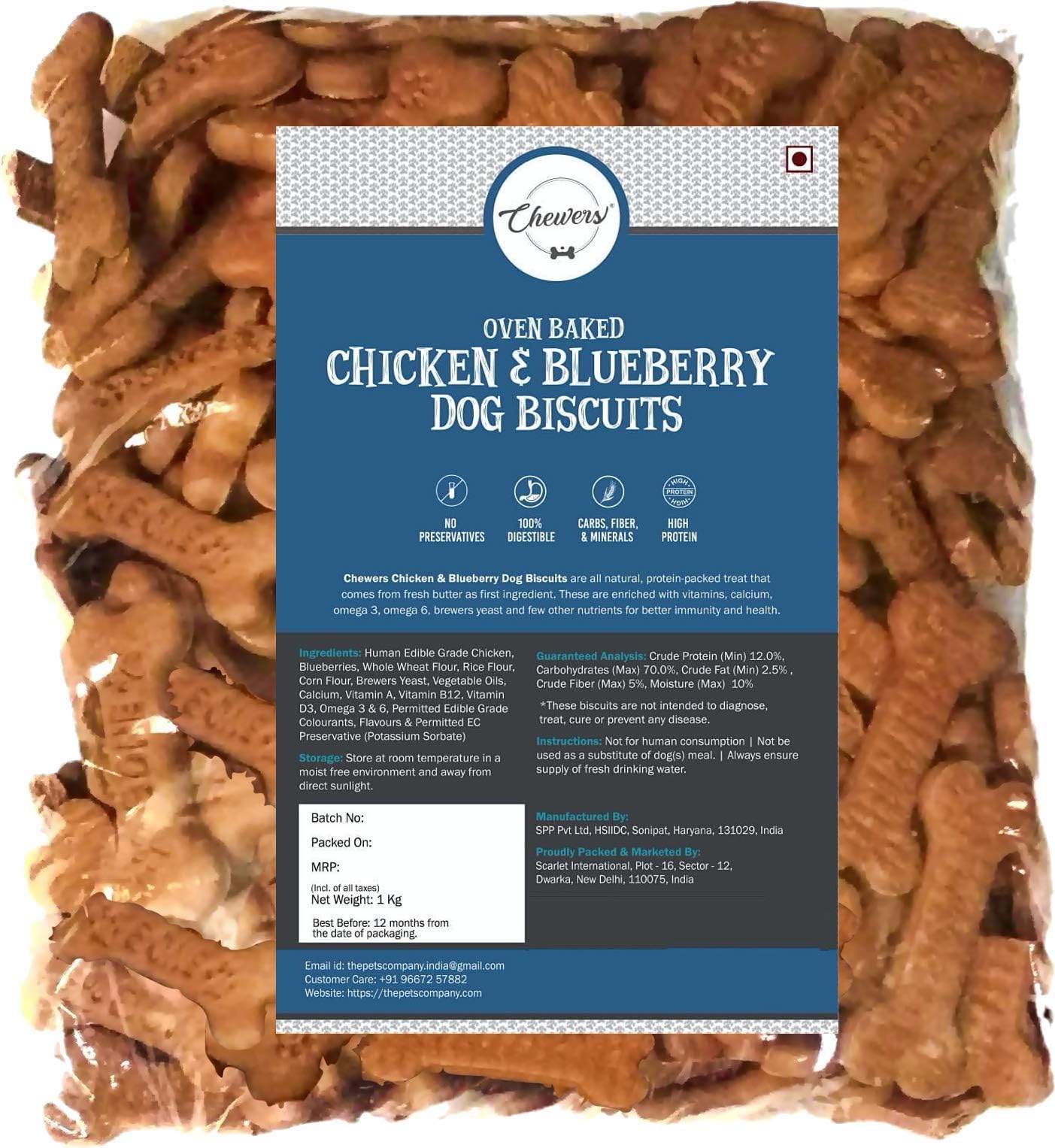 Oven Baked Real Chicken & Blueberry Dog Biscuits, Chicken Flavour, Dog Treat 1 Kg