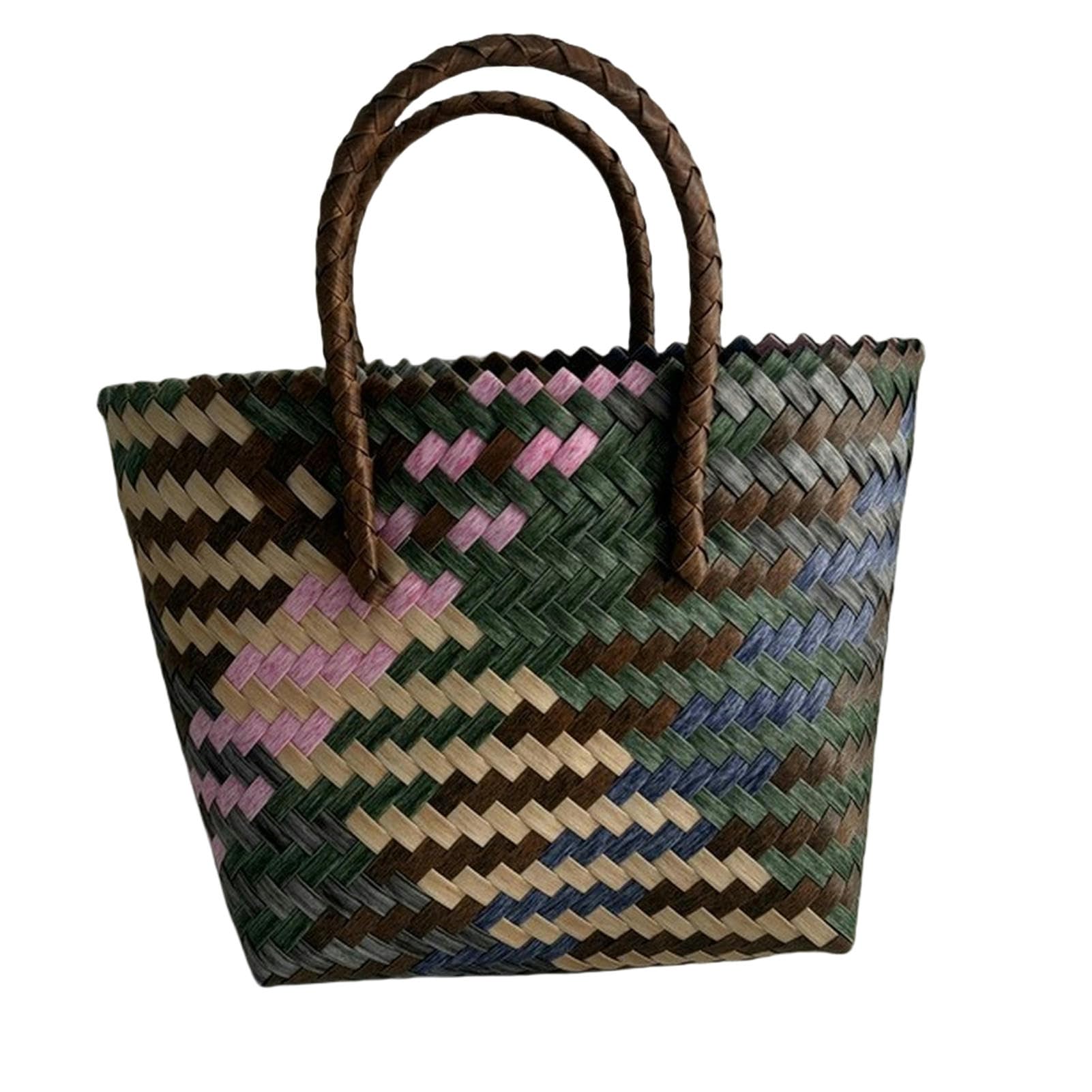 Borsa Paglia Borsa Intrecciata Fatta A Mano - Cesto di Plastica di Grande capacità, Borsa da Donna Semplice E Versatile-brown-21 * 10 * 20 Cm