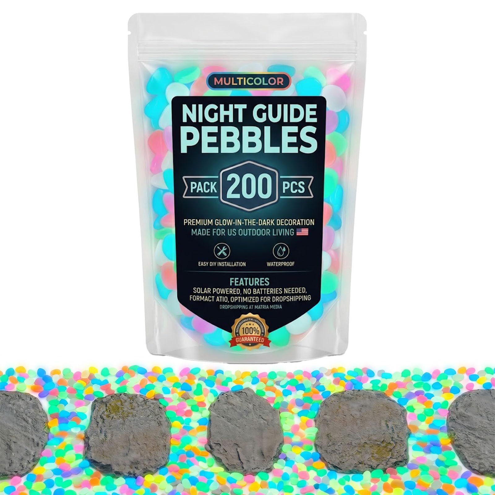 Beautifully Luminous Glow Stones, Glow in the Dark Garden Stones, Night Guide Pebbles for Balcony Outdoor Pathways Fish Tank (Multicolored,1000pcs)