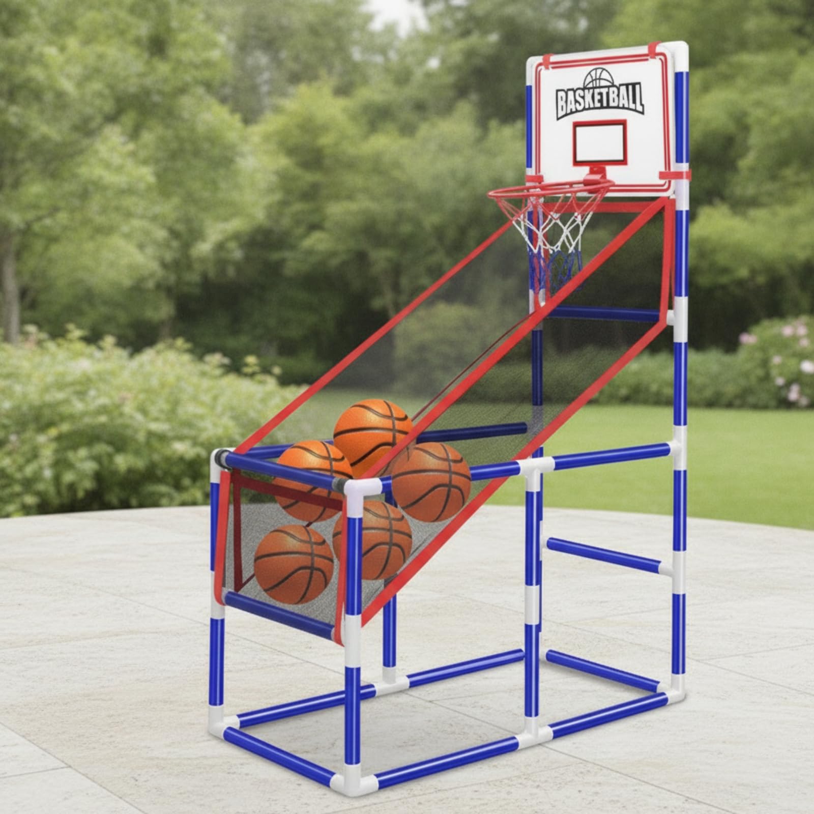Set Baloncesto con Bomba Inflado | Compacto, Baloncesto con Soporte Inpendiente, Colores Vibrantes, para Patio